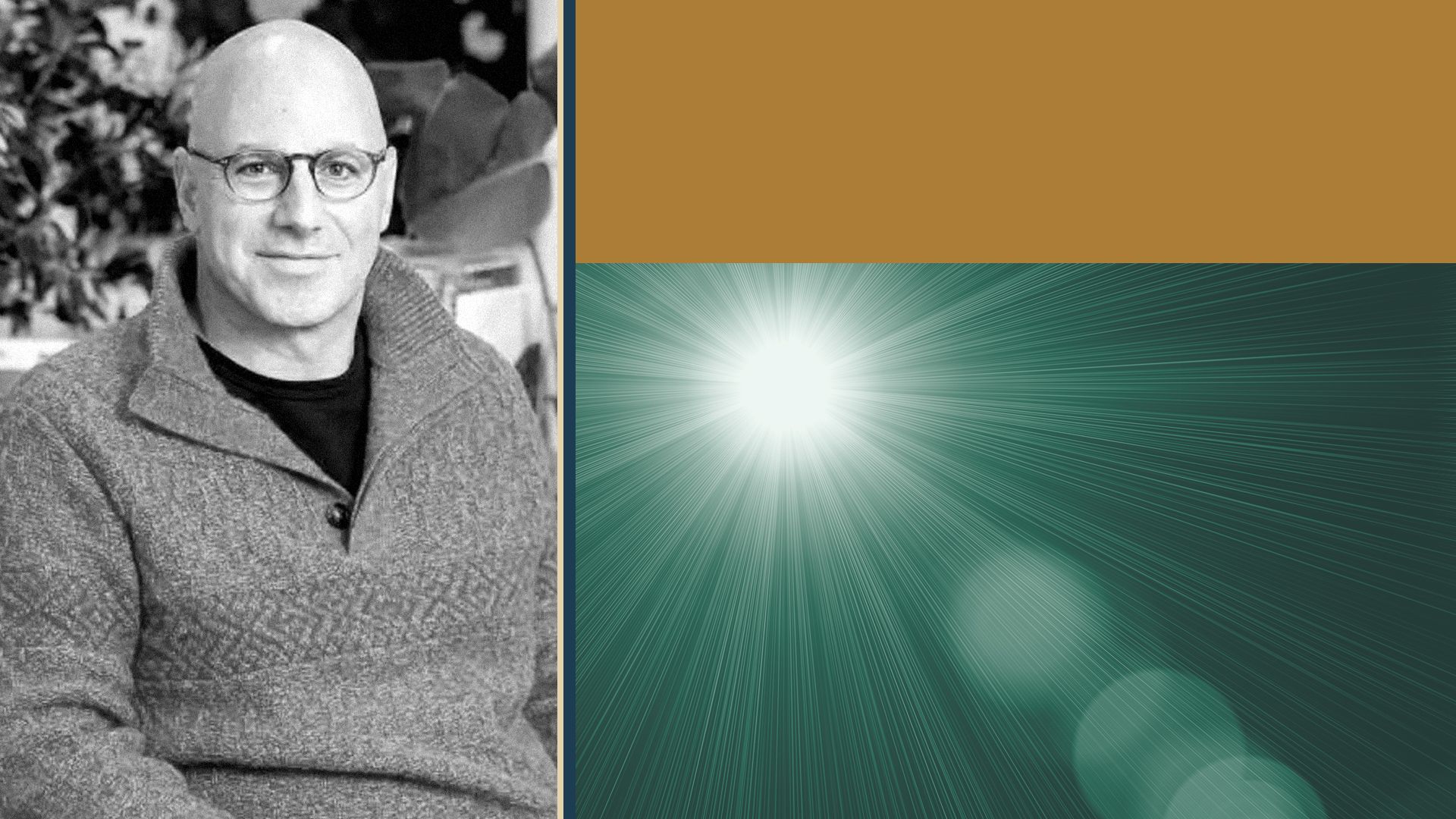 Photo illustration of a collage featuring Elie Seidman next to colorful rectangles and a photo of shining light.