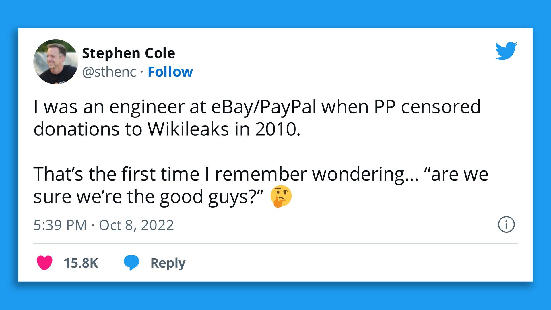 A tweet from Stephen Cole about Paypal.