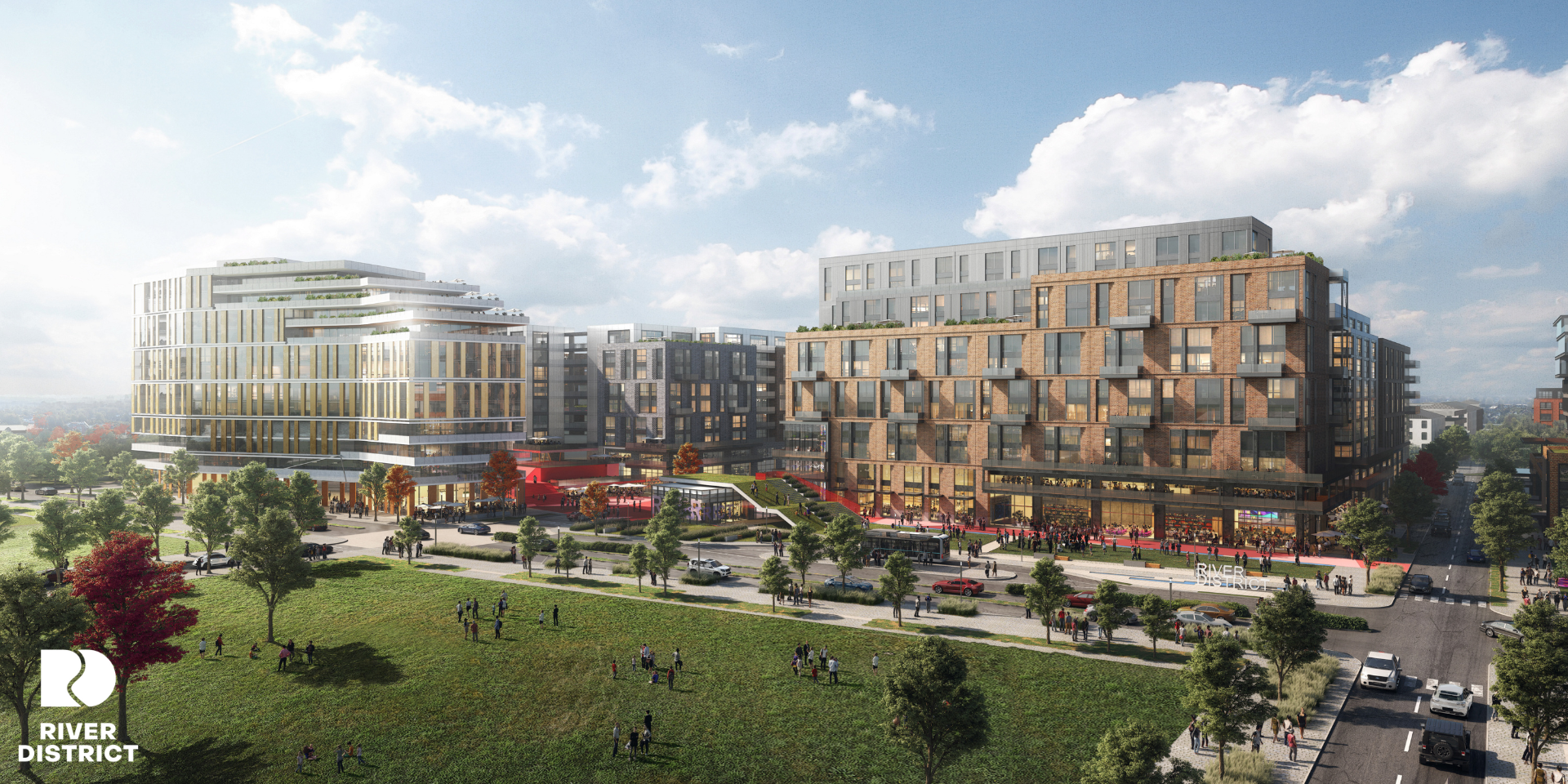 Rendering shows buildings in the proposed River District.