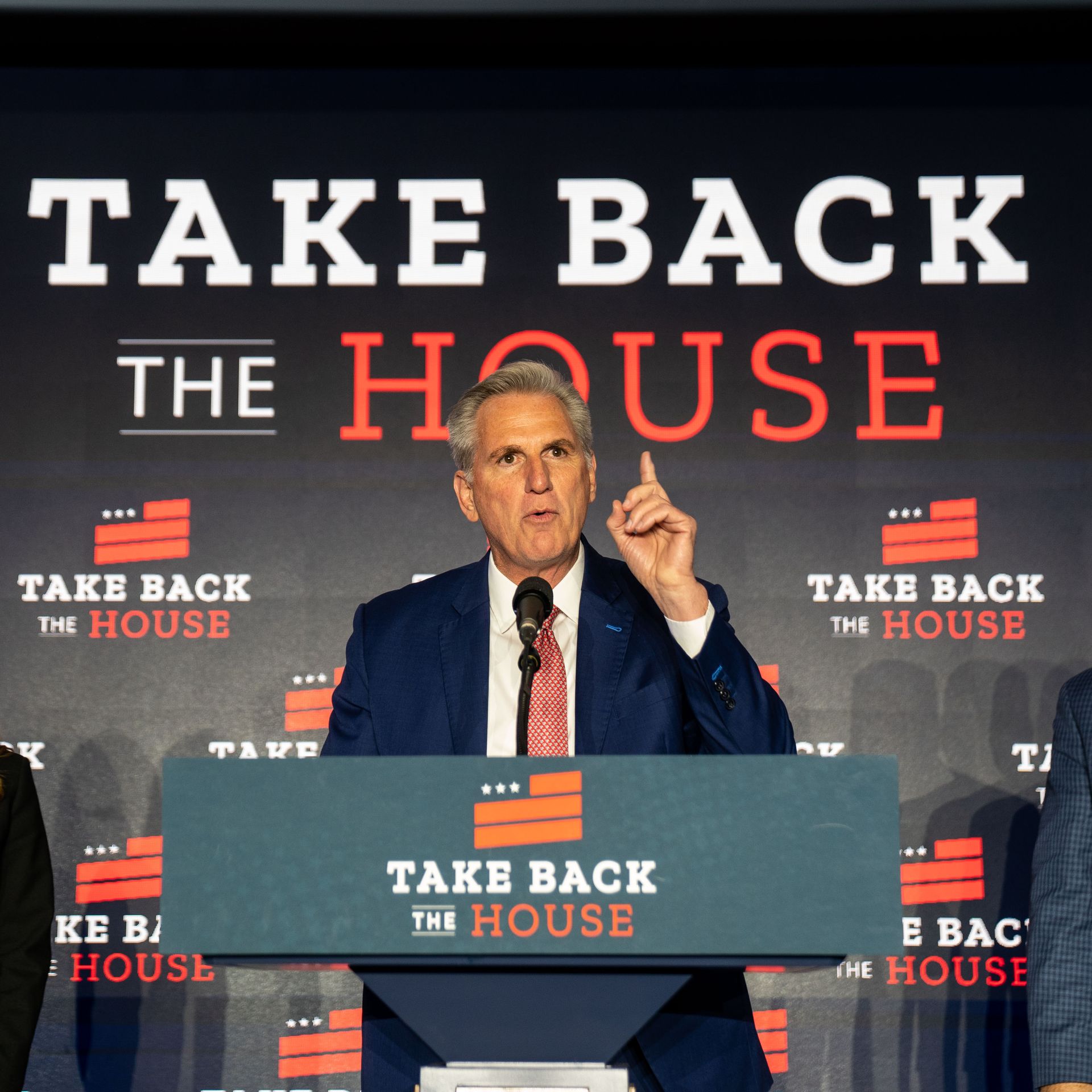 House Minority Leader Kevin McCarthy (R-CA) addresses a crowd during an election night watch party at the National Ballroom at The Westin, City Center on Wednesday, Nov. 9, 2022 in Washington, DC.