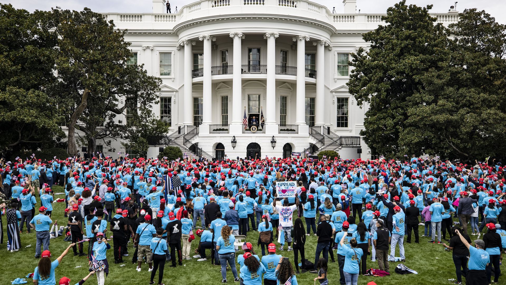 President Trump addresses hundreds of supporters on the White House South Lawn on Saturday, eight days after he was hospitalized for COVID-19. 