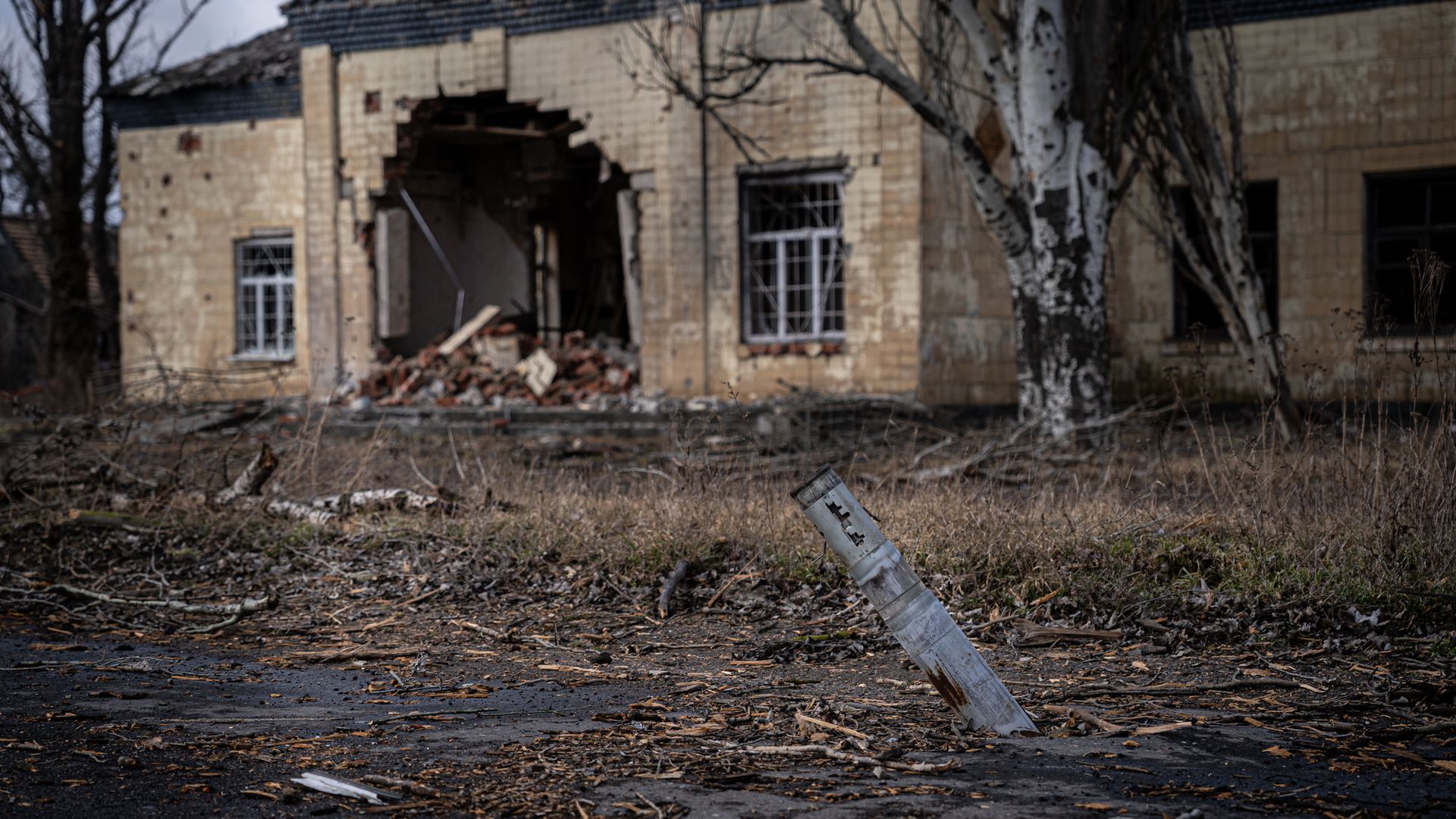  A view of a rocket and a damaged building in Velyka Novosilka, Ukraine March 7, 2023. 