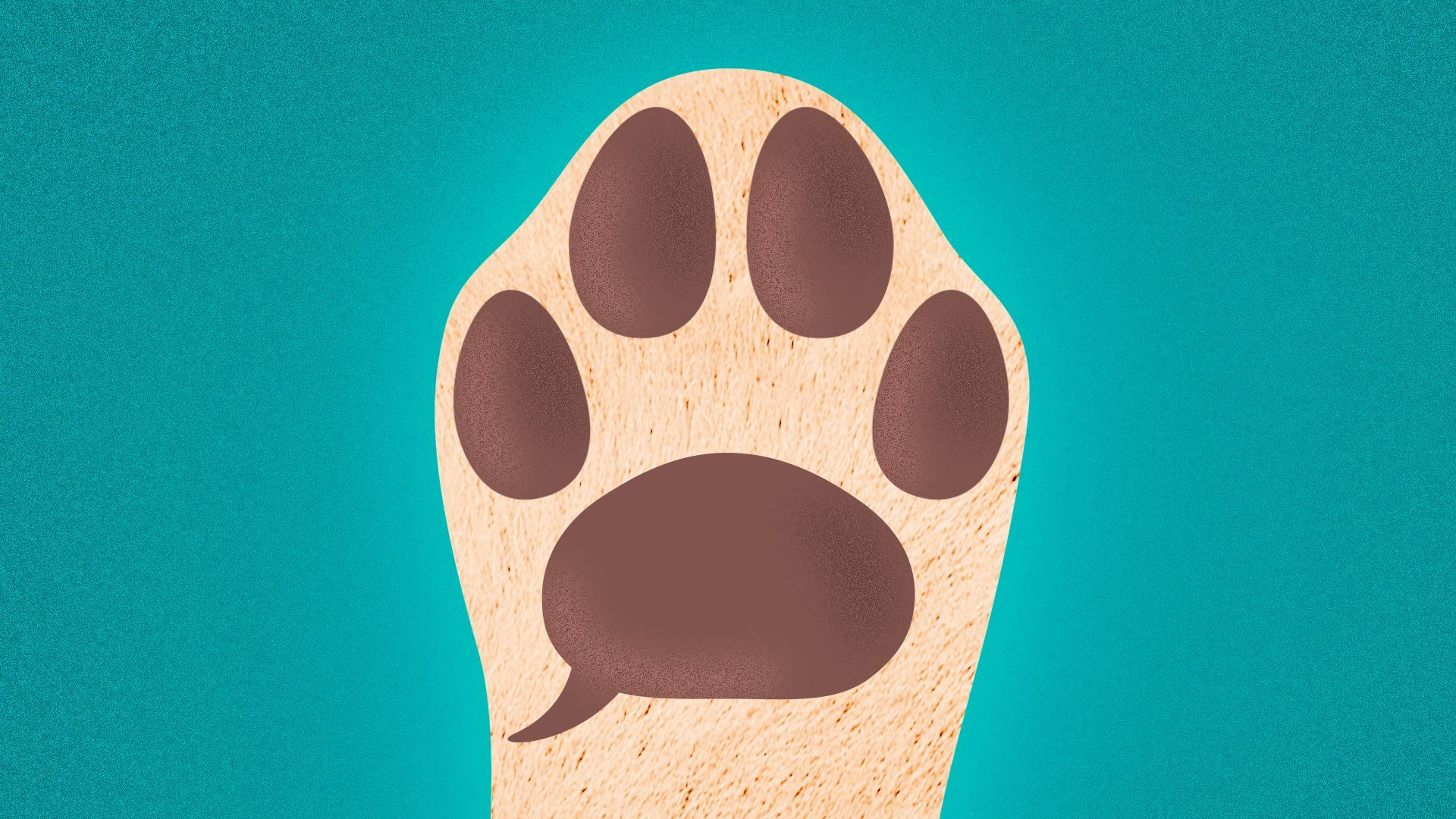 Illustration of the bottom of a dog's paw with the paw pad shaped like a speech bubble.