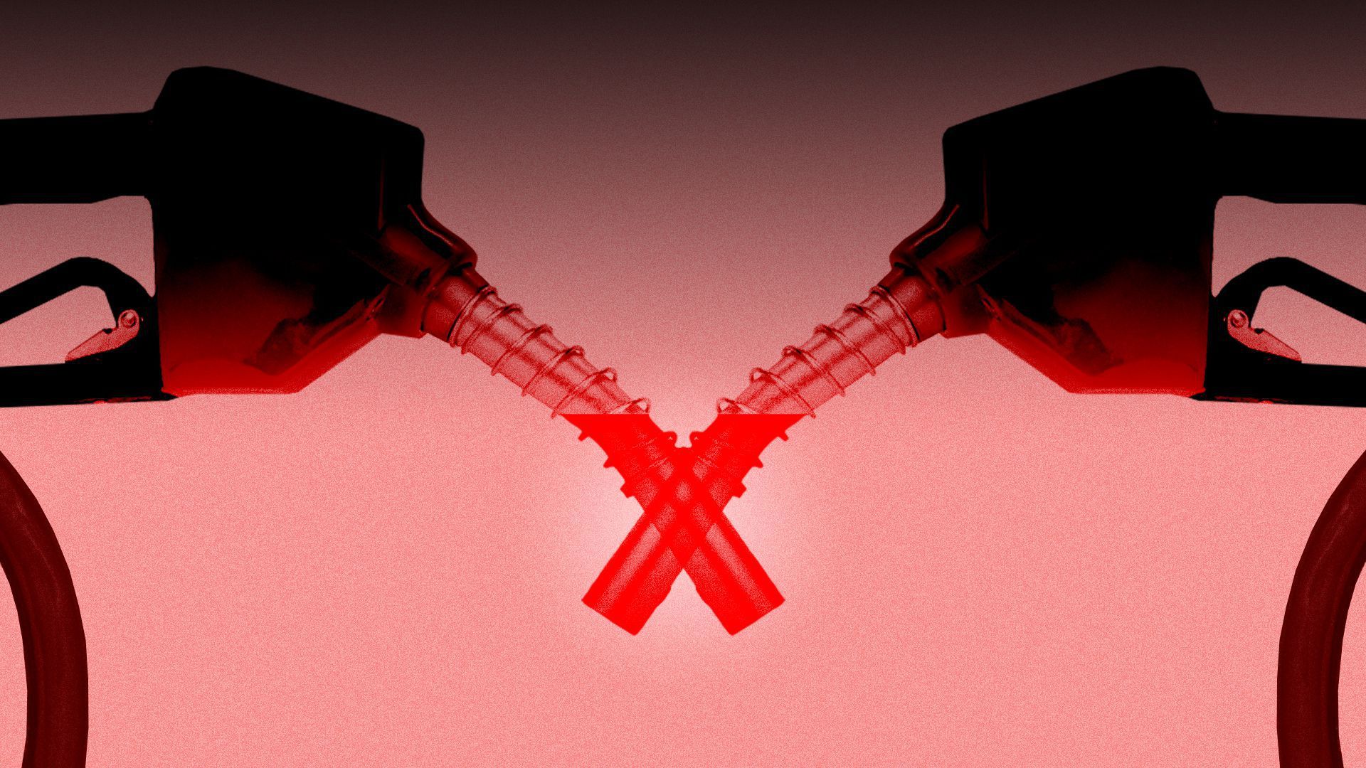 Illustration of two fuel nozzles criss-crossed. 