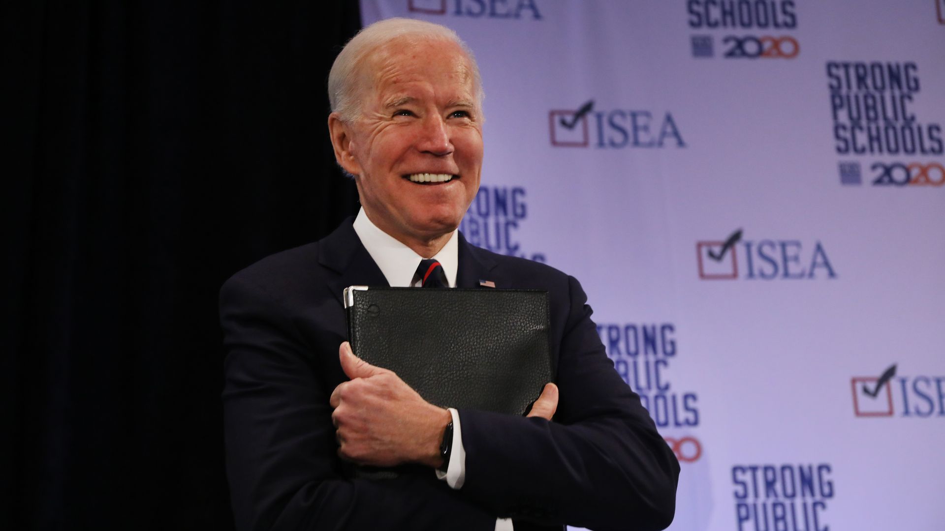 Joe Biden is seen while appearing at an Iowa teachers event in January 2020.