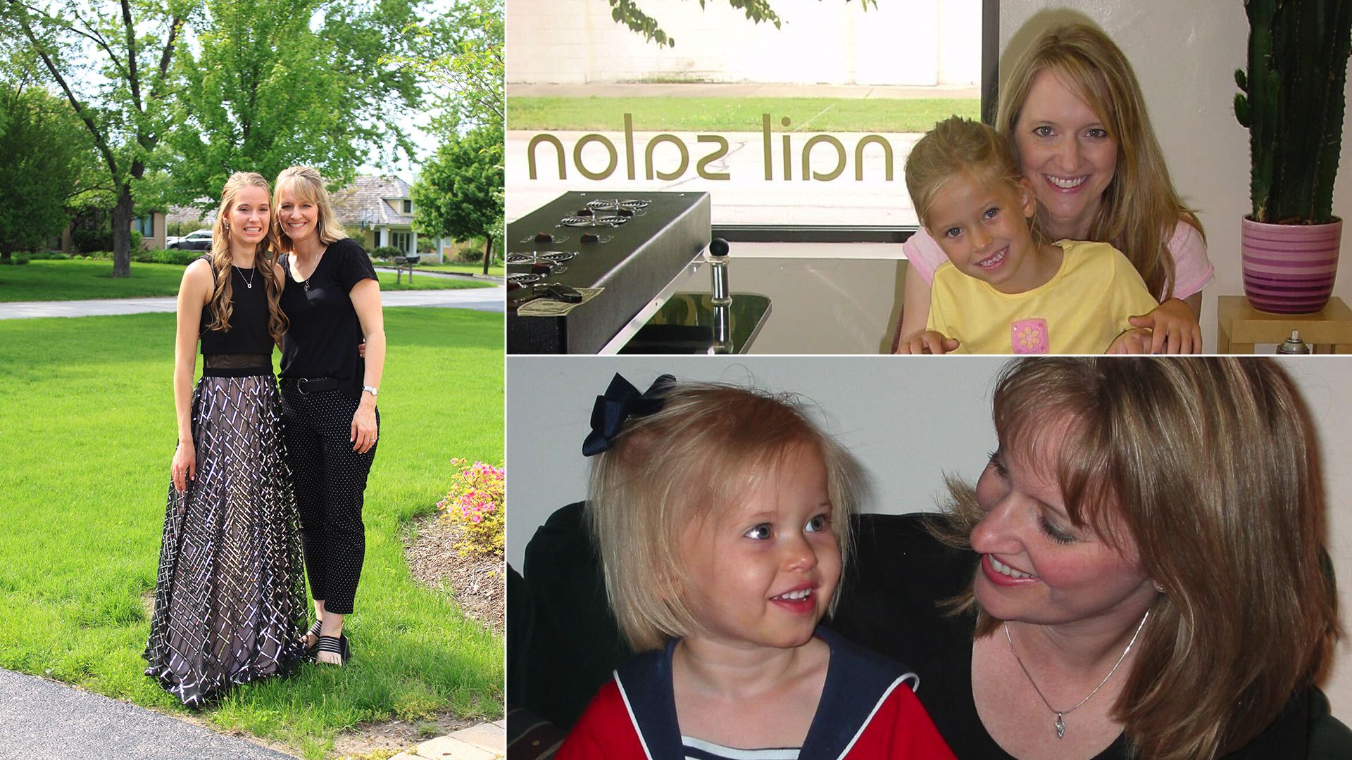 Three photos showing mother and daughter Kim and Alyssa Milligan over the years.