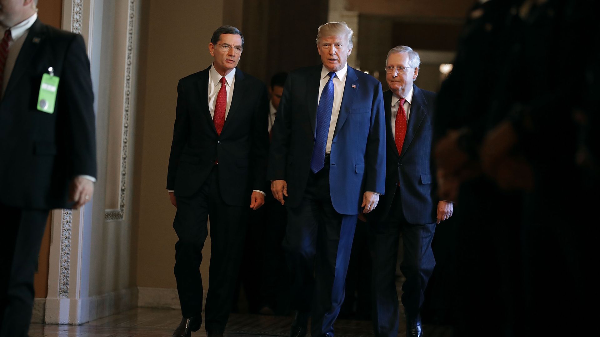 President Trump with Sens. John Barrasso and Mitch McConnell