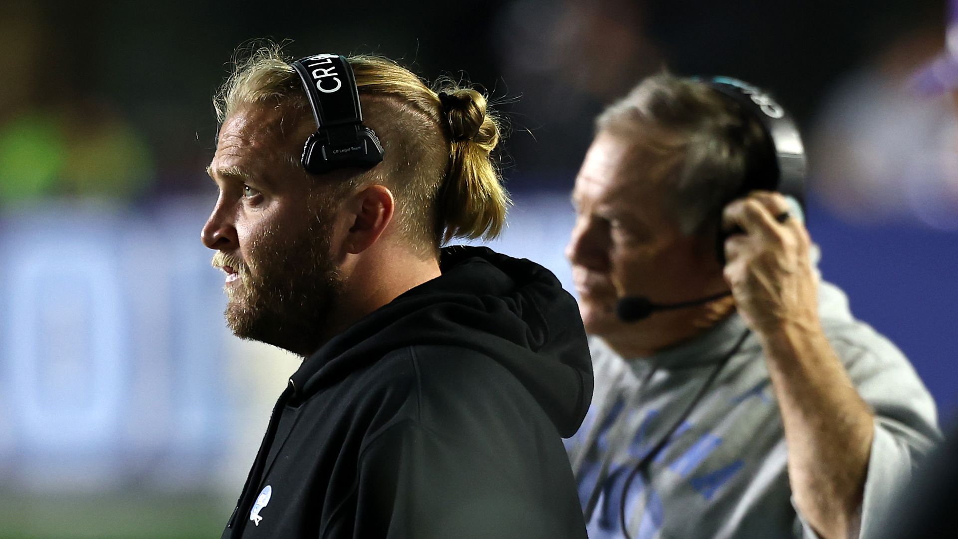 Defensive coordinator Steve Belichick and head coach Bill Belichick of the North Carolina Tar Heels look on during the second half of the game against the TCU Horned Frogs at Kenan Stadium on September 01, 2025 in Chapel Hill, North Carolina.