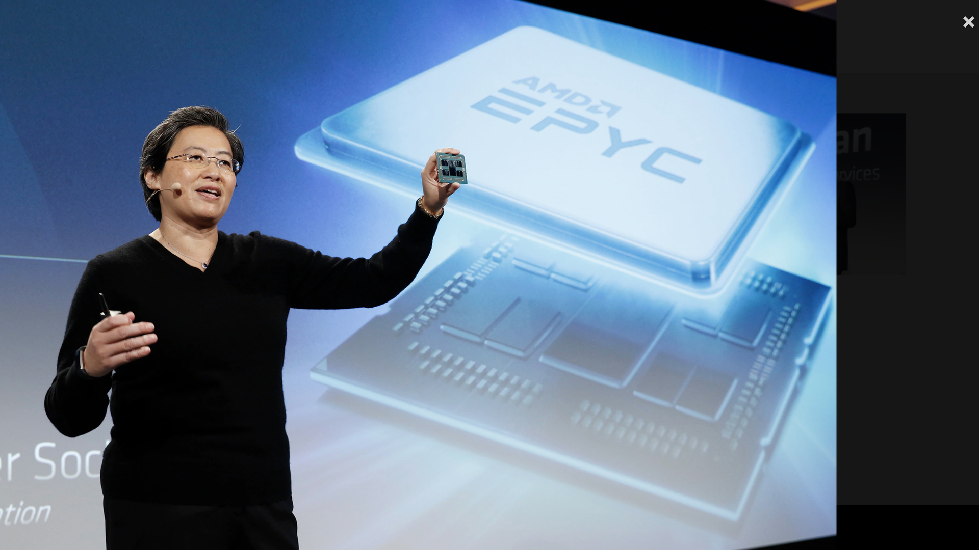 AMD CEO Lisa Su showing off the company's next-generation data center chip