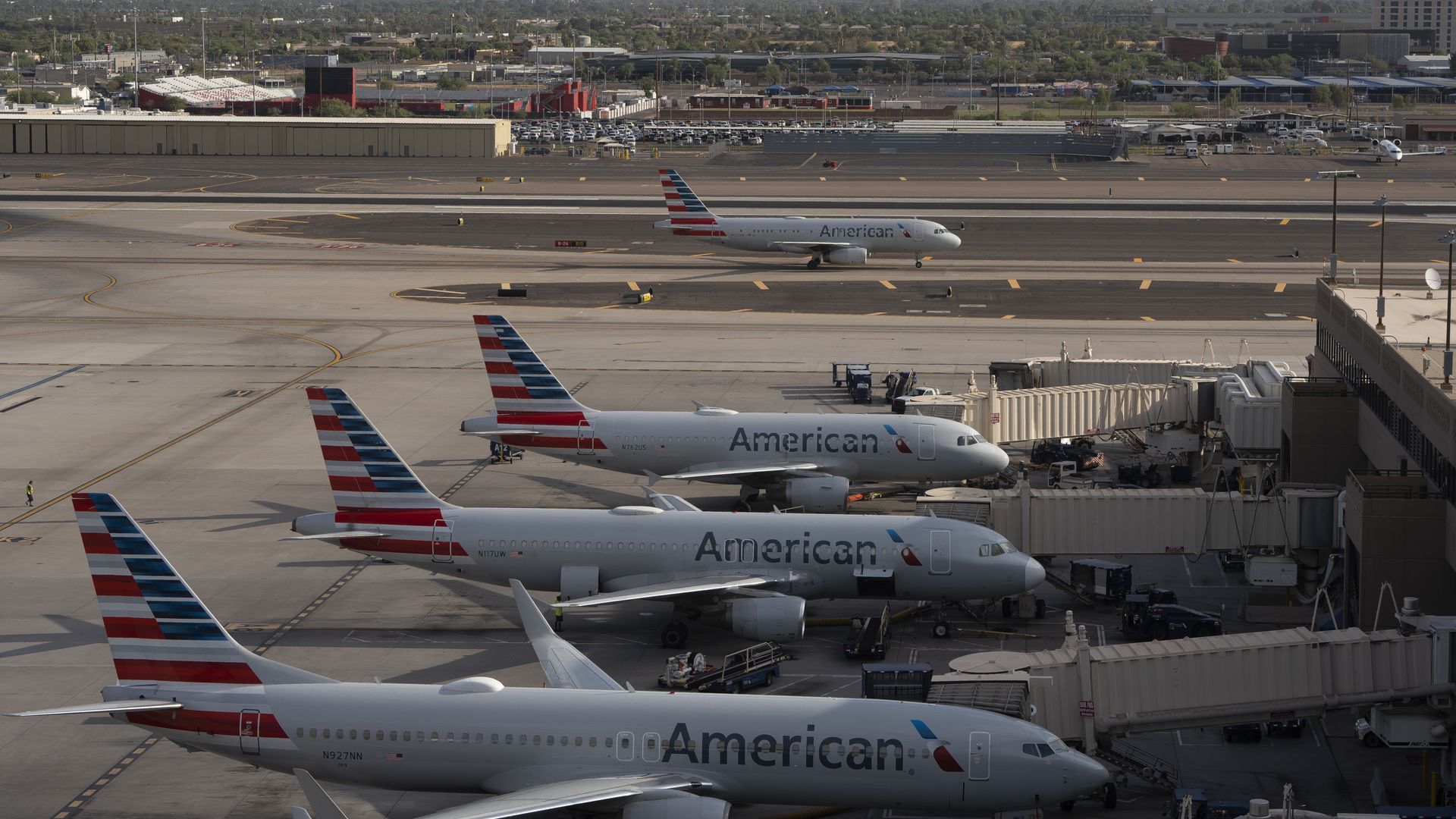 American Airlines aircraft at Sky Harbor International Airport in Phoenix in July 2023.