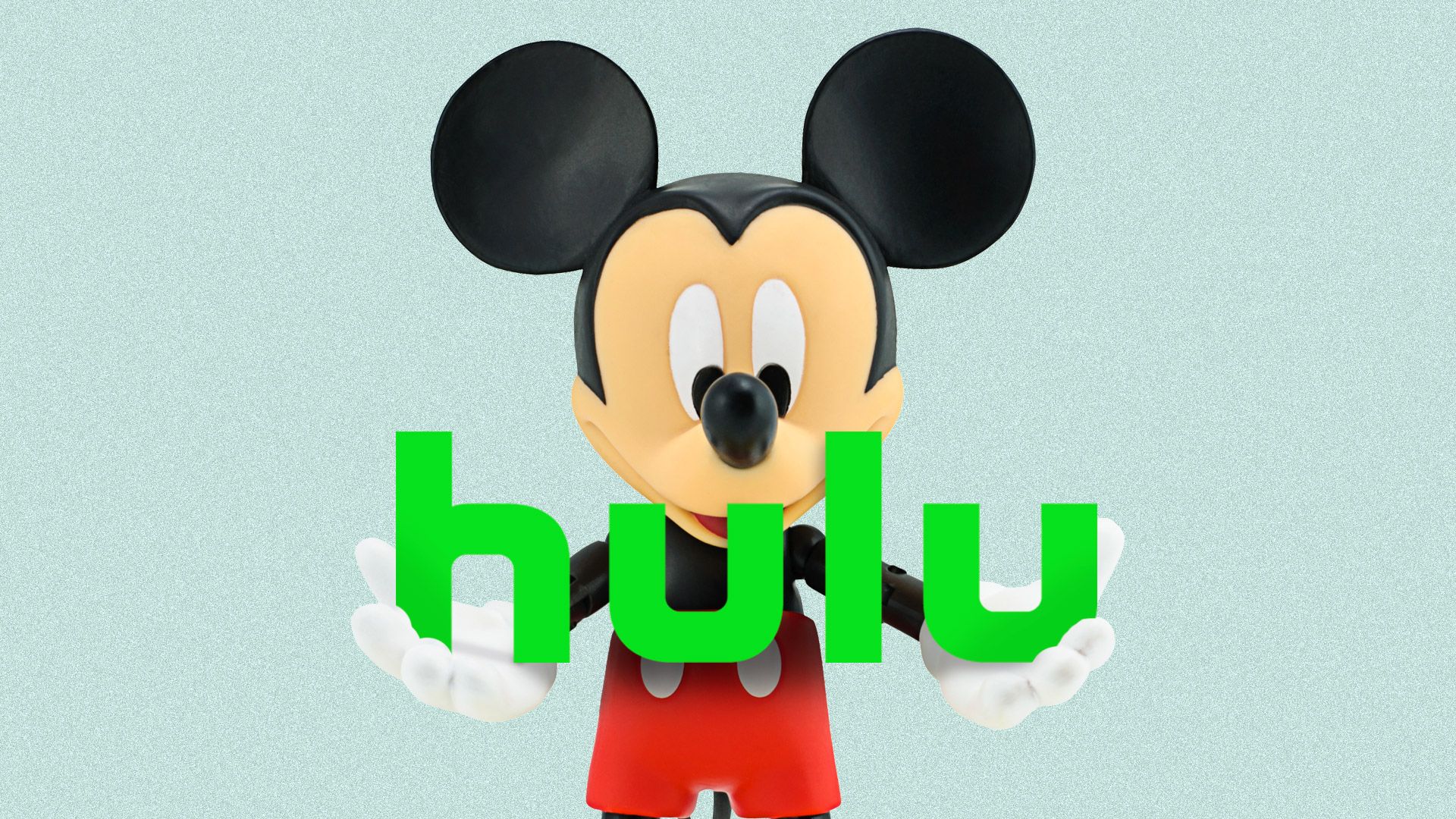 Illustration of Mickey Mouse holding Hulu logo