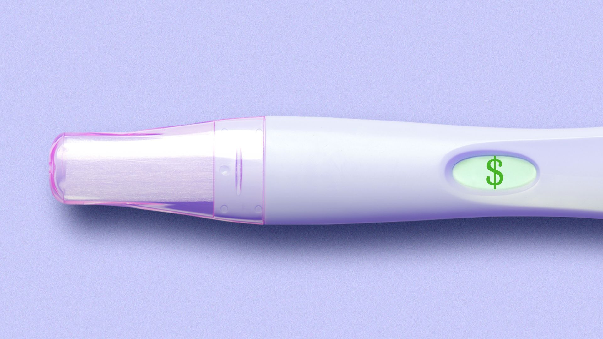 Illustration of a pregnancy test with a dollar sign appearing on the screen.