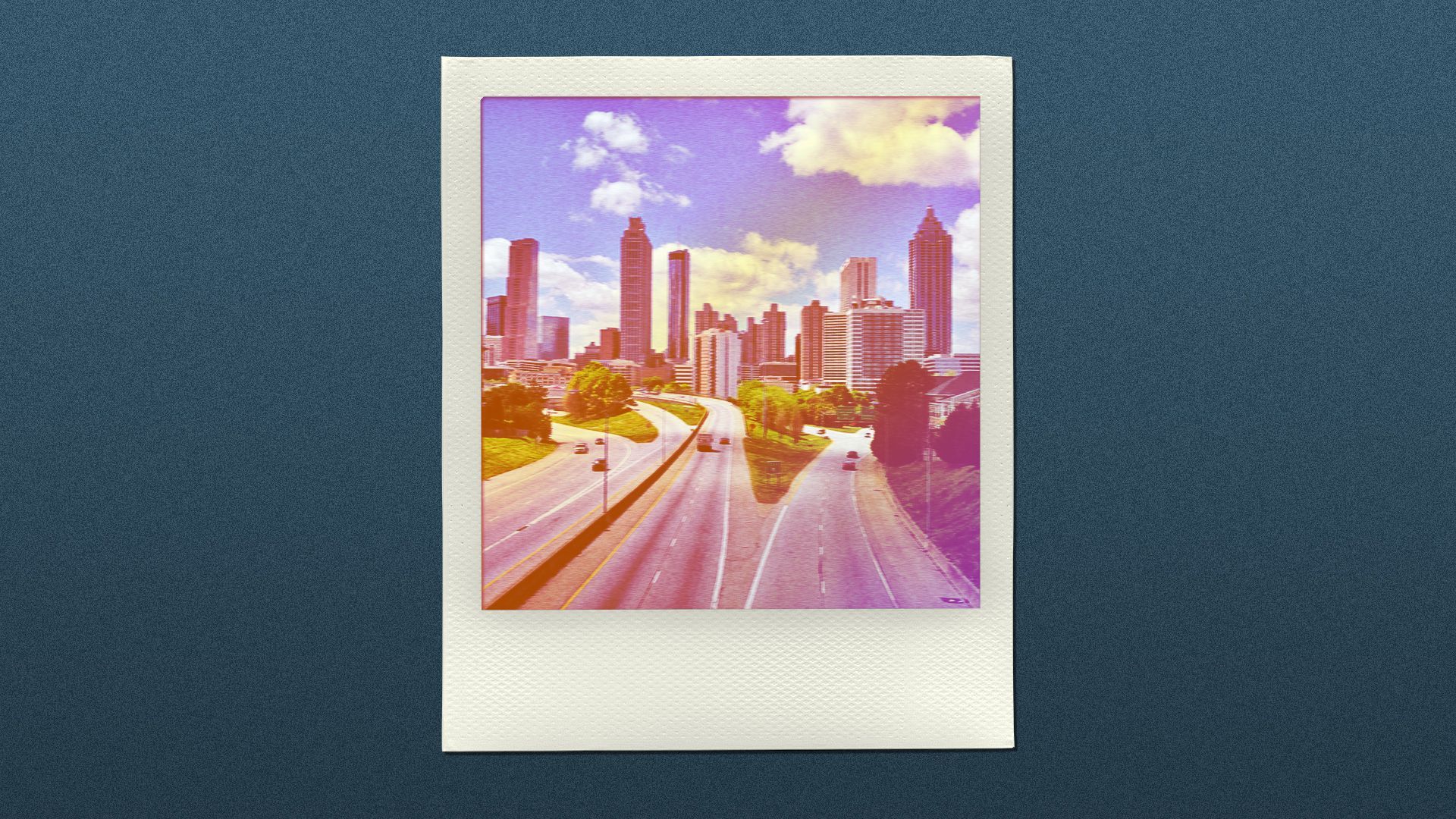 Illustration of an instant photo of the Atlanta skyline.