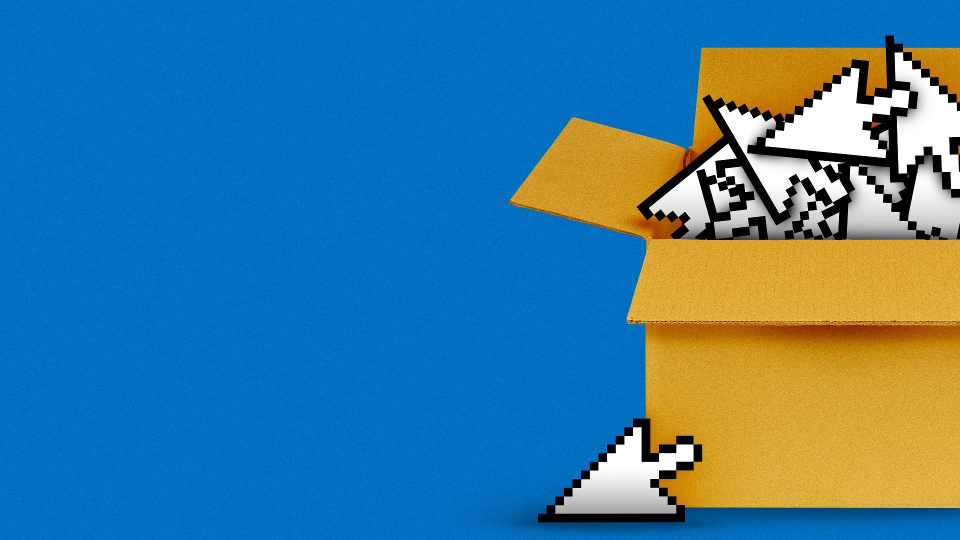Illustration of a cardboard box full of cursors.