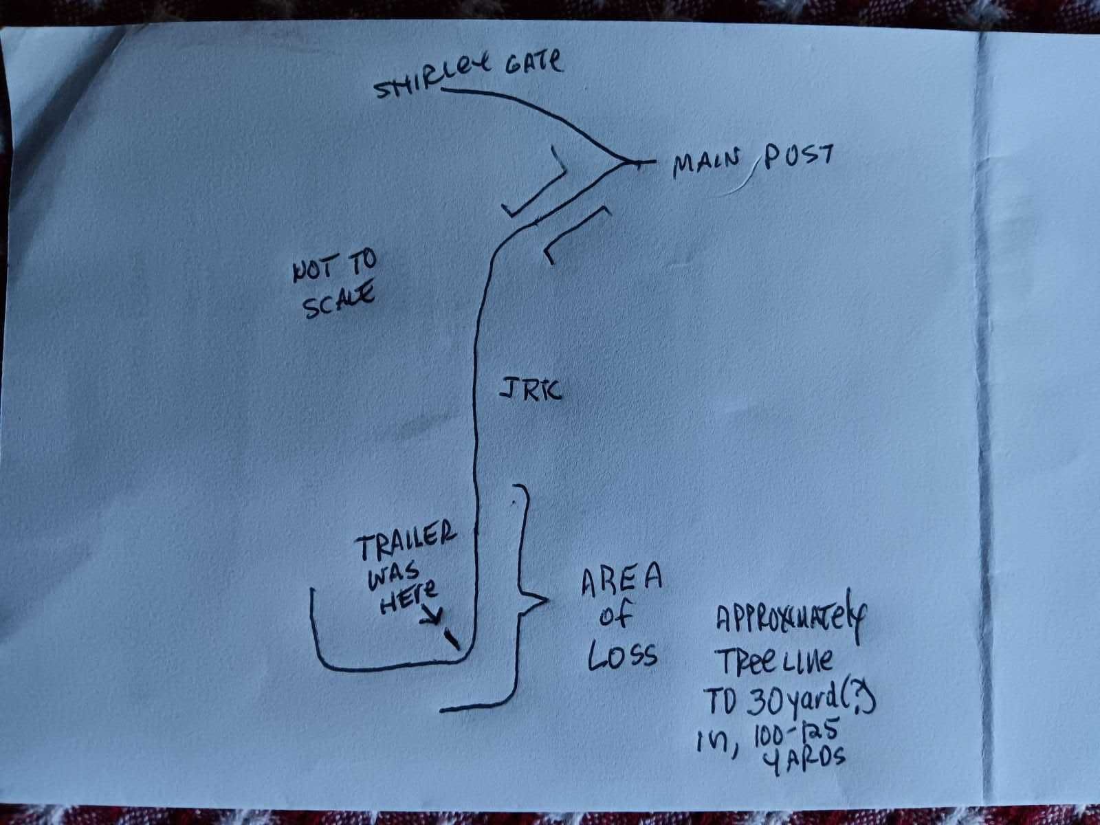 A diagram showing where a man lost a wedding ring.