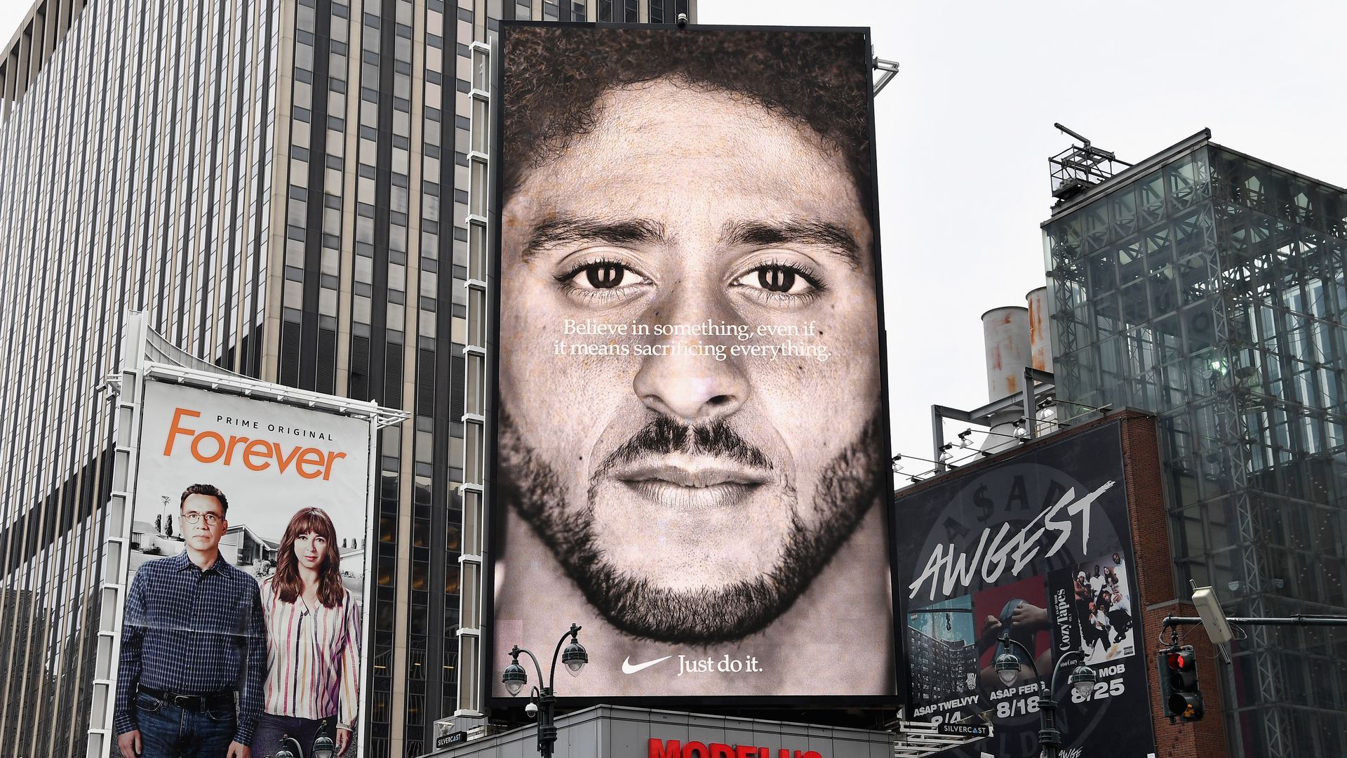 A Nike ad featuring Colin Kaepernick on display in Manhattan in 2018.
