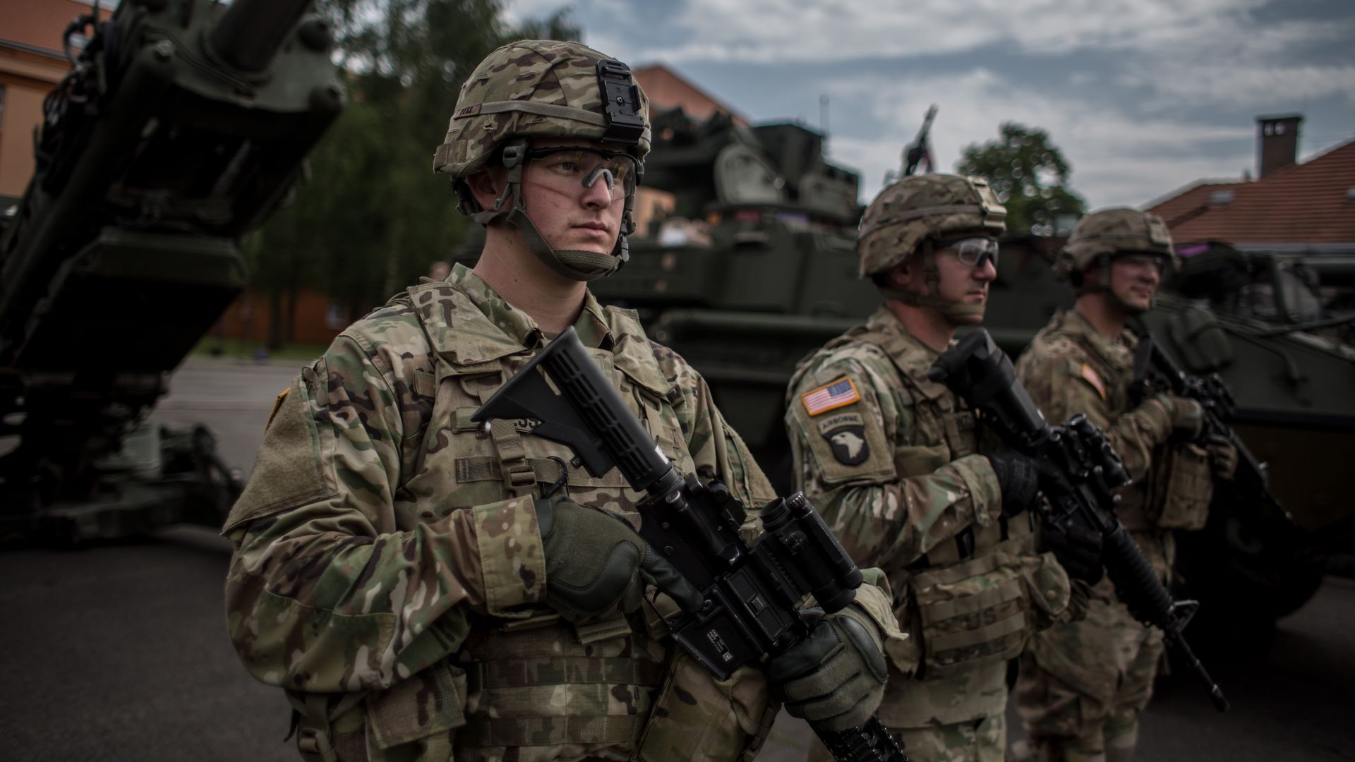 U.S. soldiers of the 2nd Cavalry Regiment of the US Army line up as they arrived at Czech army barracks on May 27, 2016 in Prague, Czech Republic.