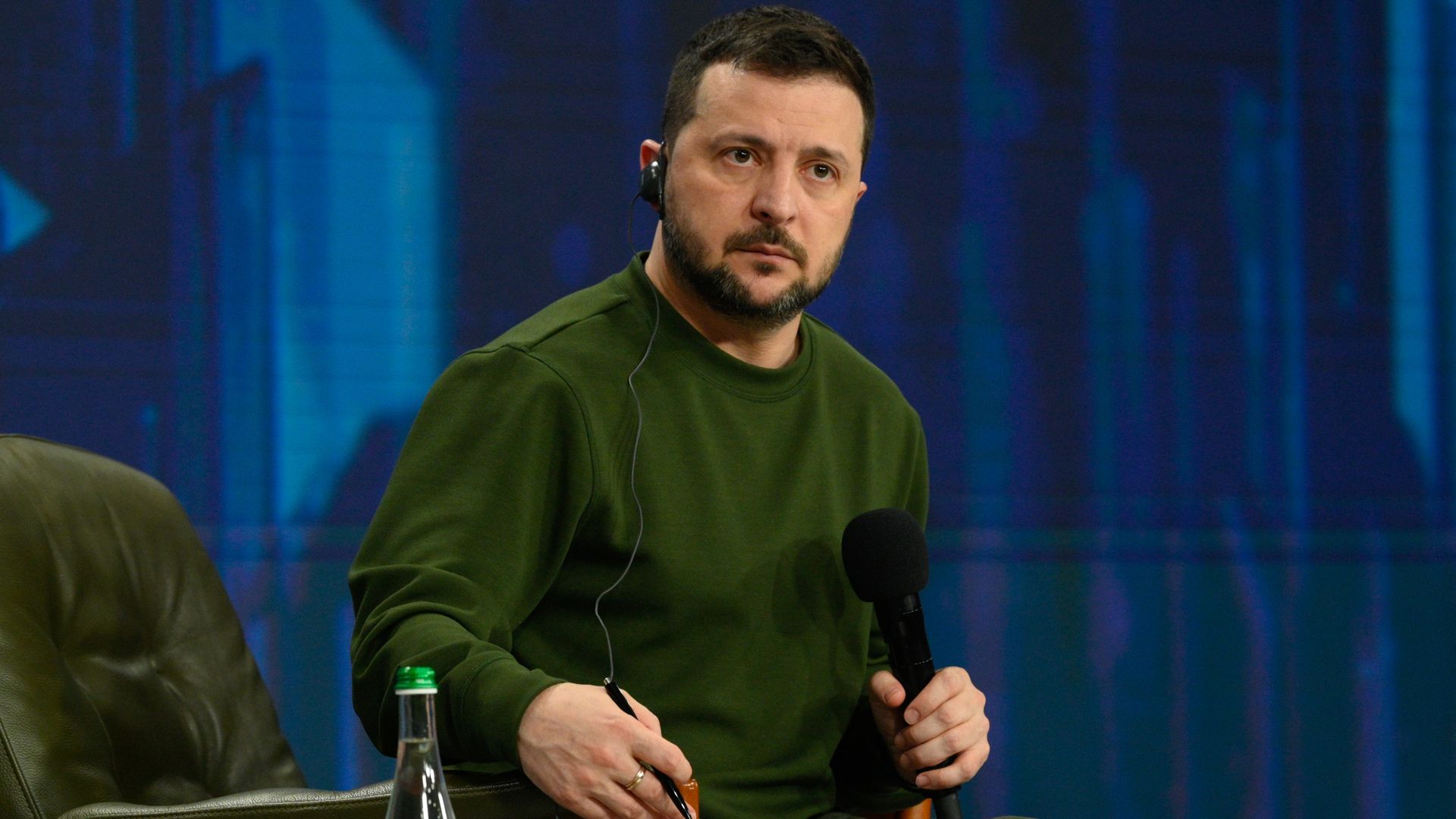 Ukrainian President Volodymyr Zelensky speaking in  Kyiv in February 2024.