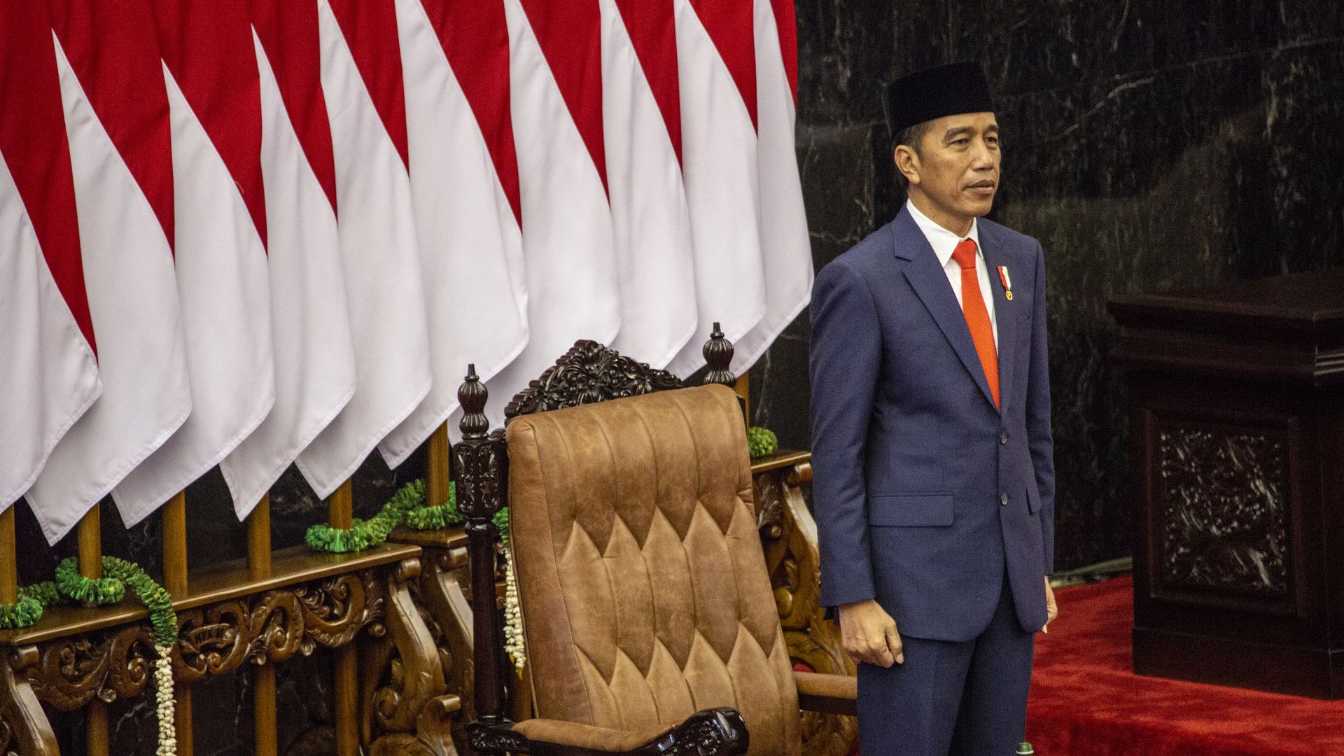 Joko Widodo standing on stage at his second inauguration ceremony
