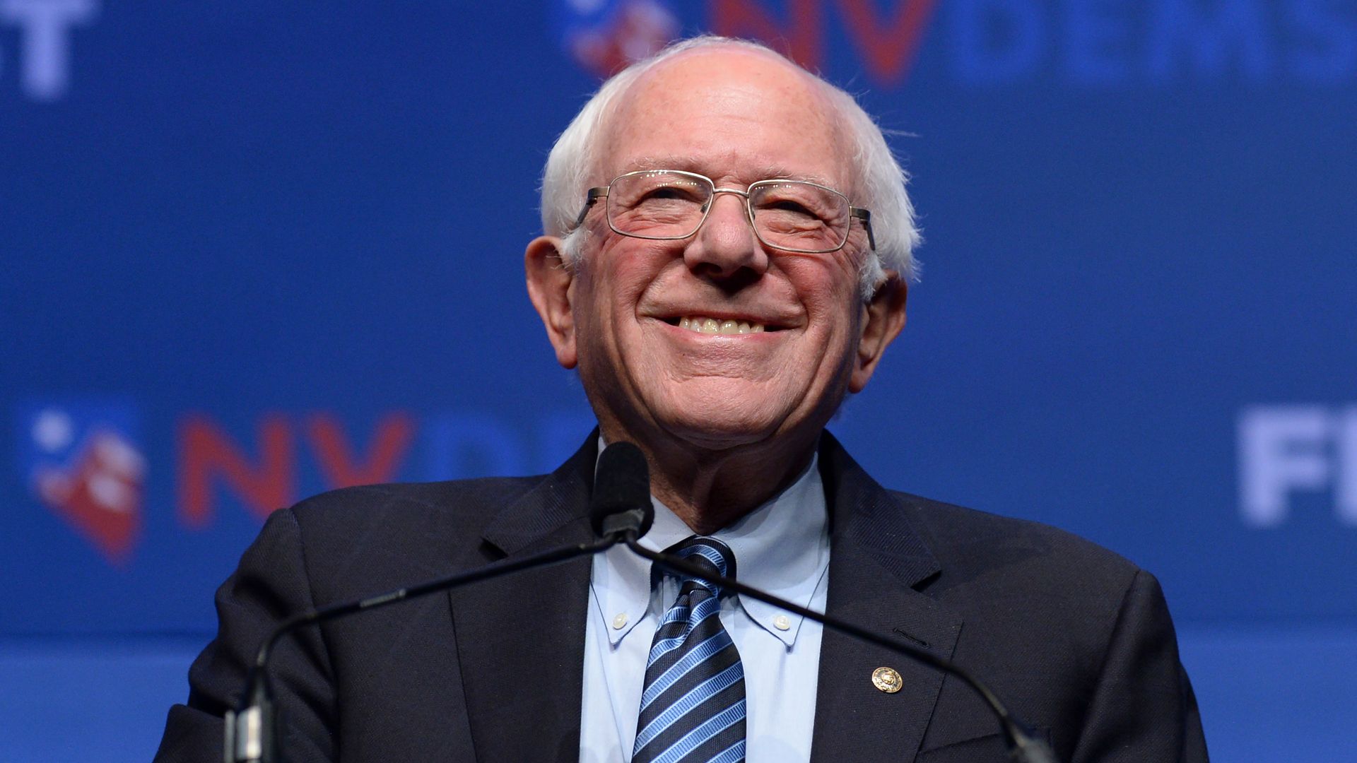 Democratic presidential hopeful Vermont Senator Bernie Sanders speaks on stage at "First in the West" event in Las Vegas, Nevada on November 17