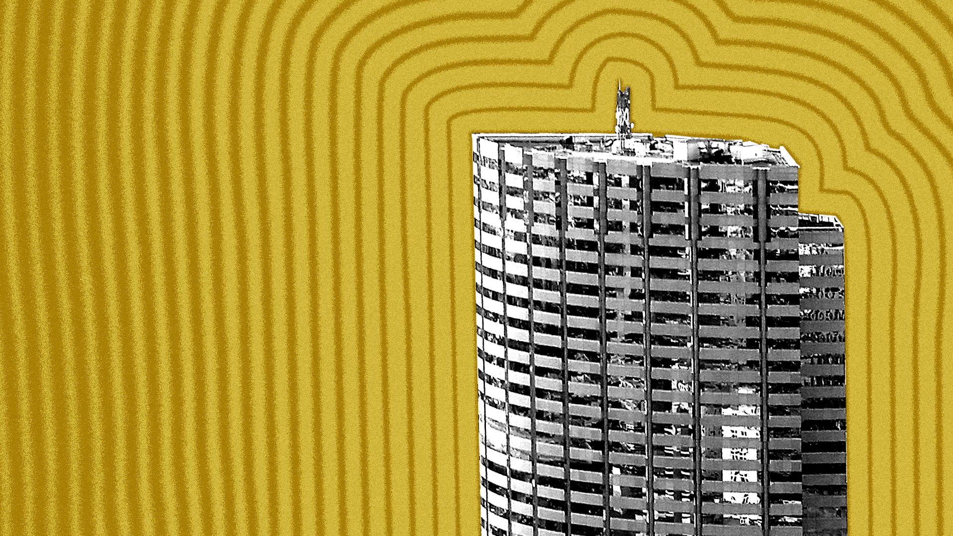 Photo illustration of the Frederick B. Karl County Center with lines radiating from it.