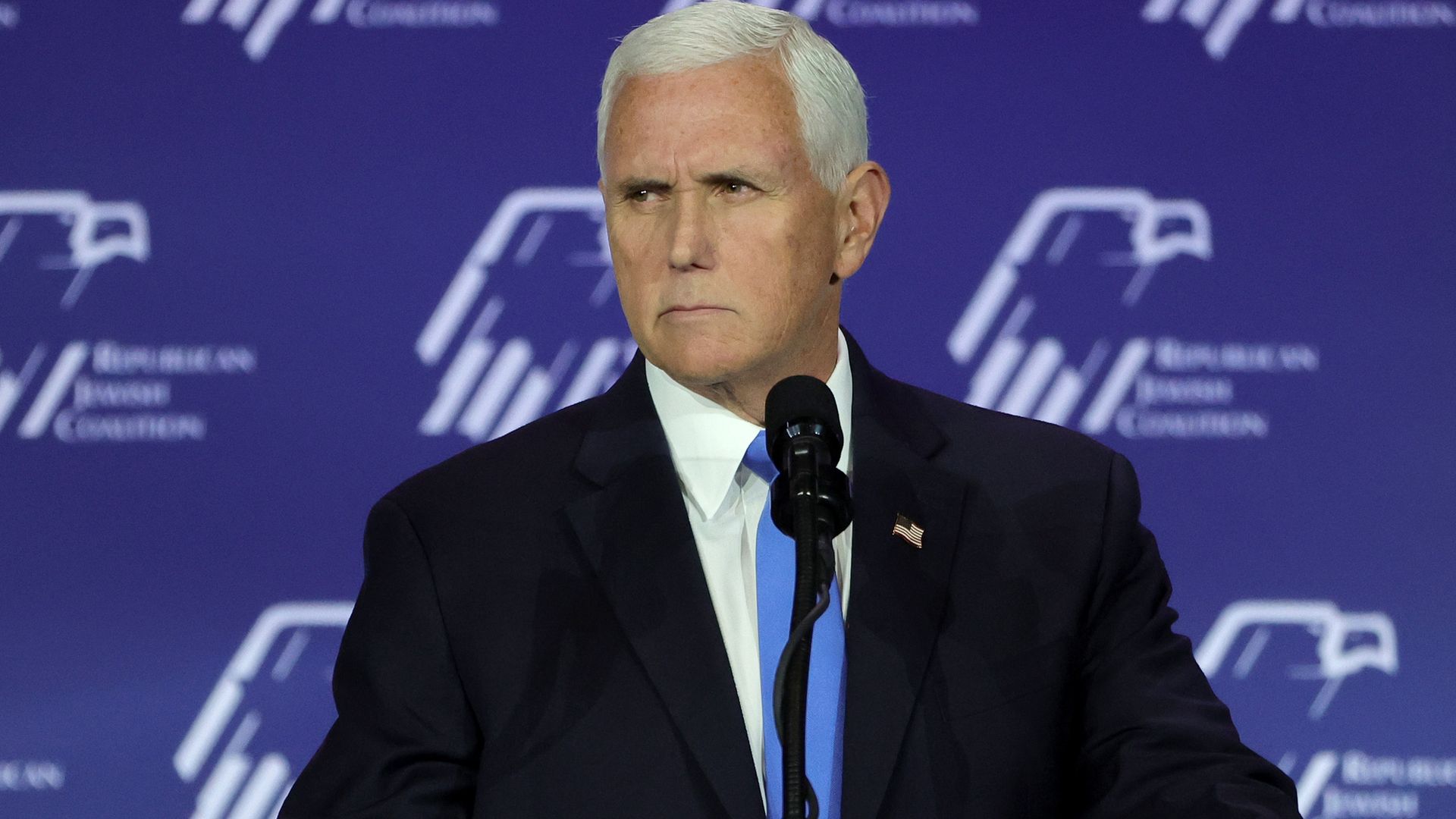 Republican presidential candidate former U.S. Vice President Mike Pence speaks after suspending his campaign for president during the Republican Jewish Coalition's Annual Leadership Summit at The Venetian Resort Las Vegas on October 28, 2023 in Las Vegas, Nevada. 