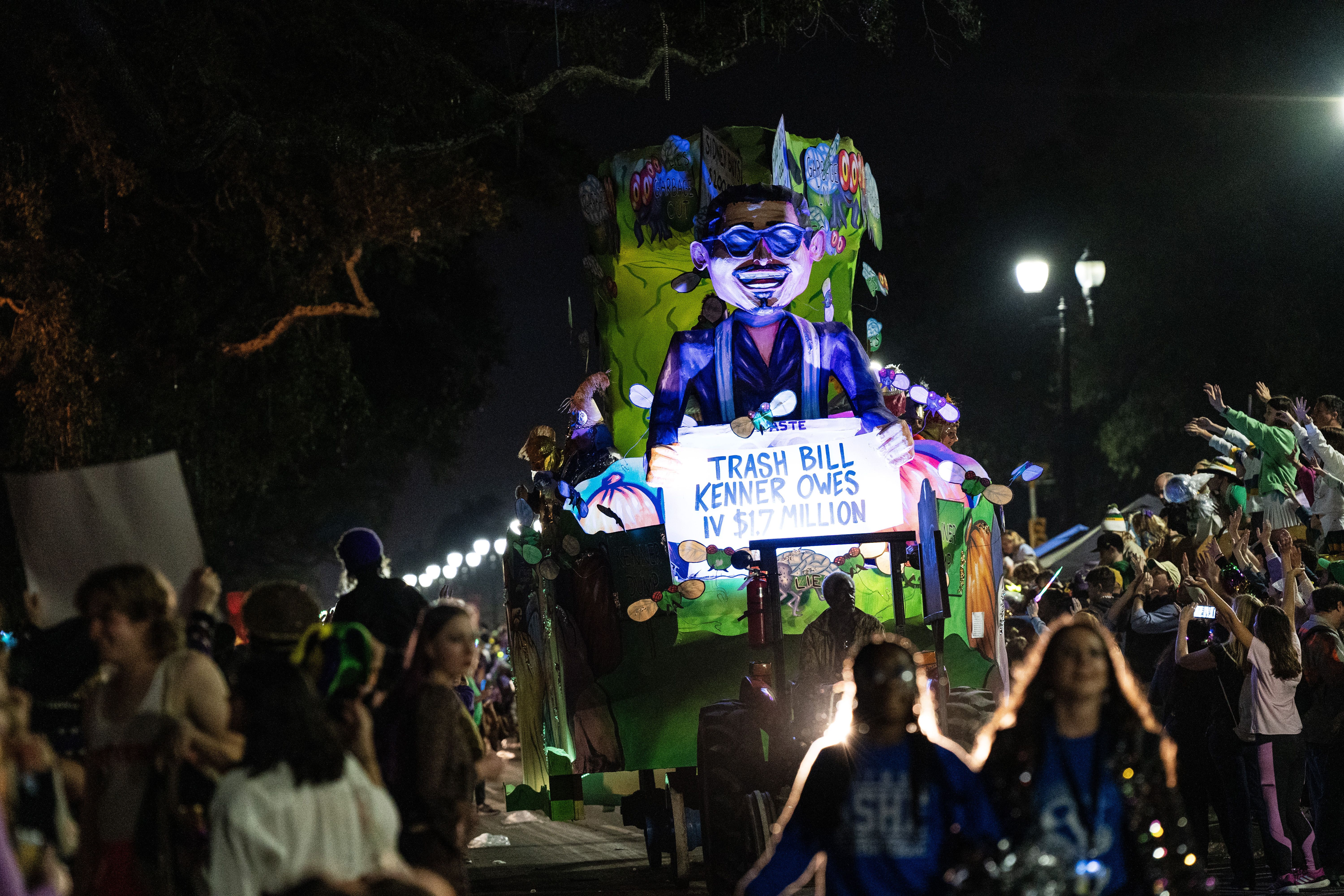 Photo shows a Sidney Torres float in the Knights of Chaos parade