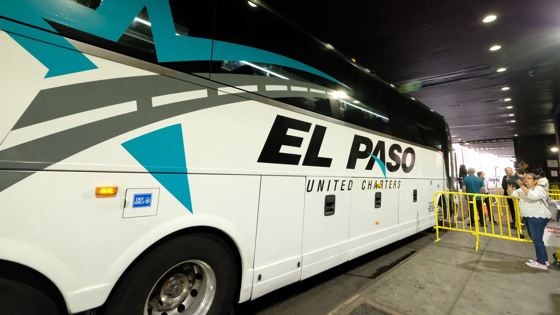 A migrant bus from Texas arrives at the Port Authority terminal in New York, the United States, on Aug. 29.