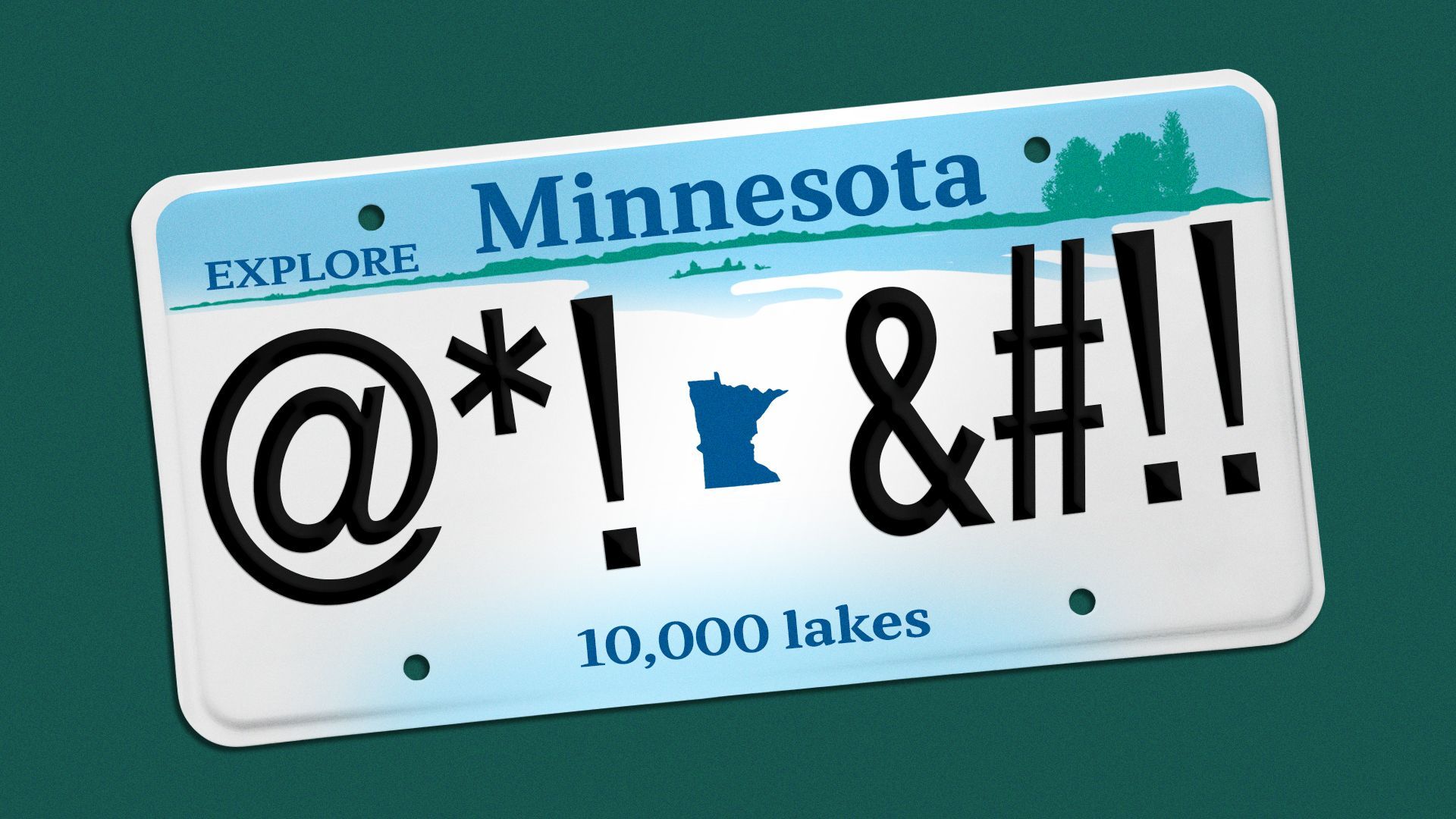 Illustration of Minnesota license plate with symbols implying a swear word.