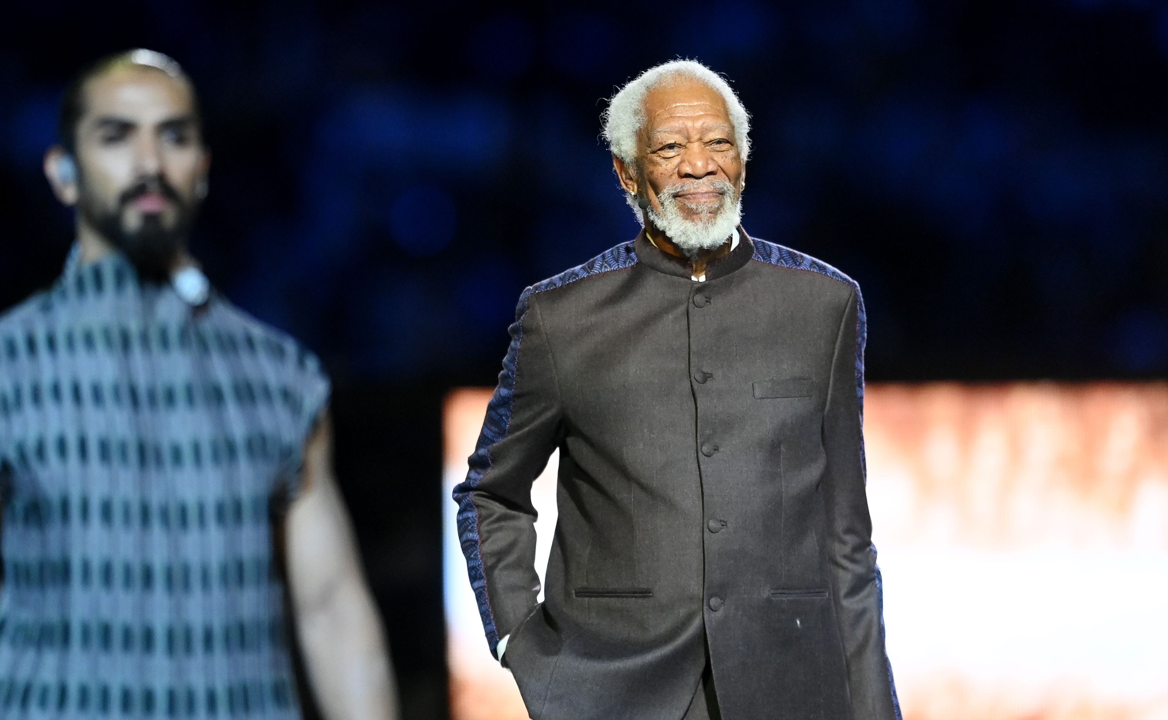 Morgan Freeman performs during the opening ceremony at the FIFA World Cup Qatar