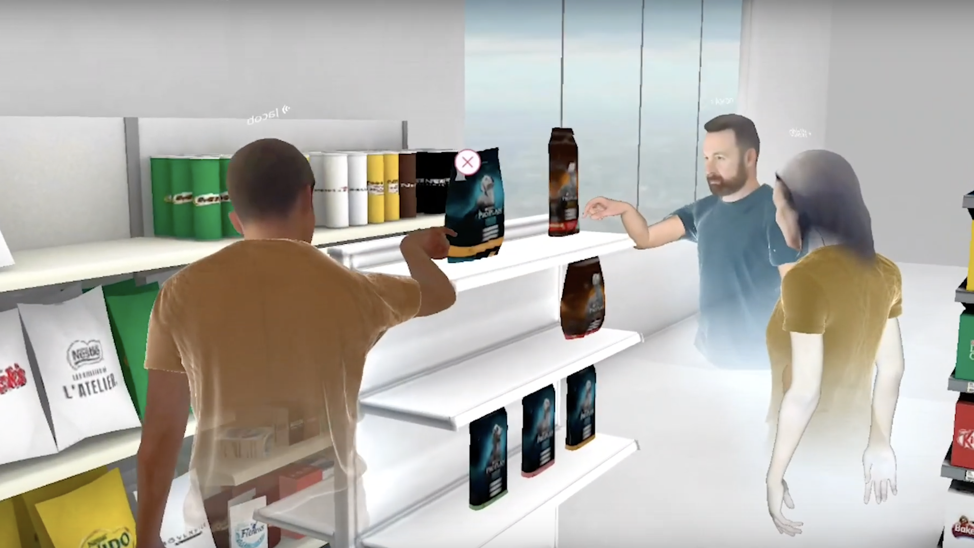 People that look like holograms shopping at a virtual store.