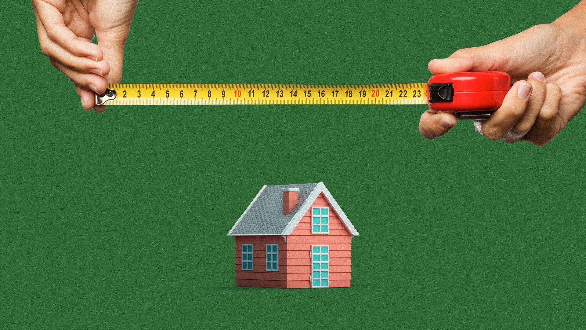 an illustration of a home with a ruler held above it to indicate that it is small