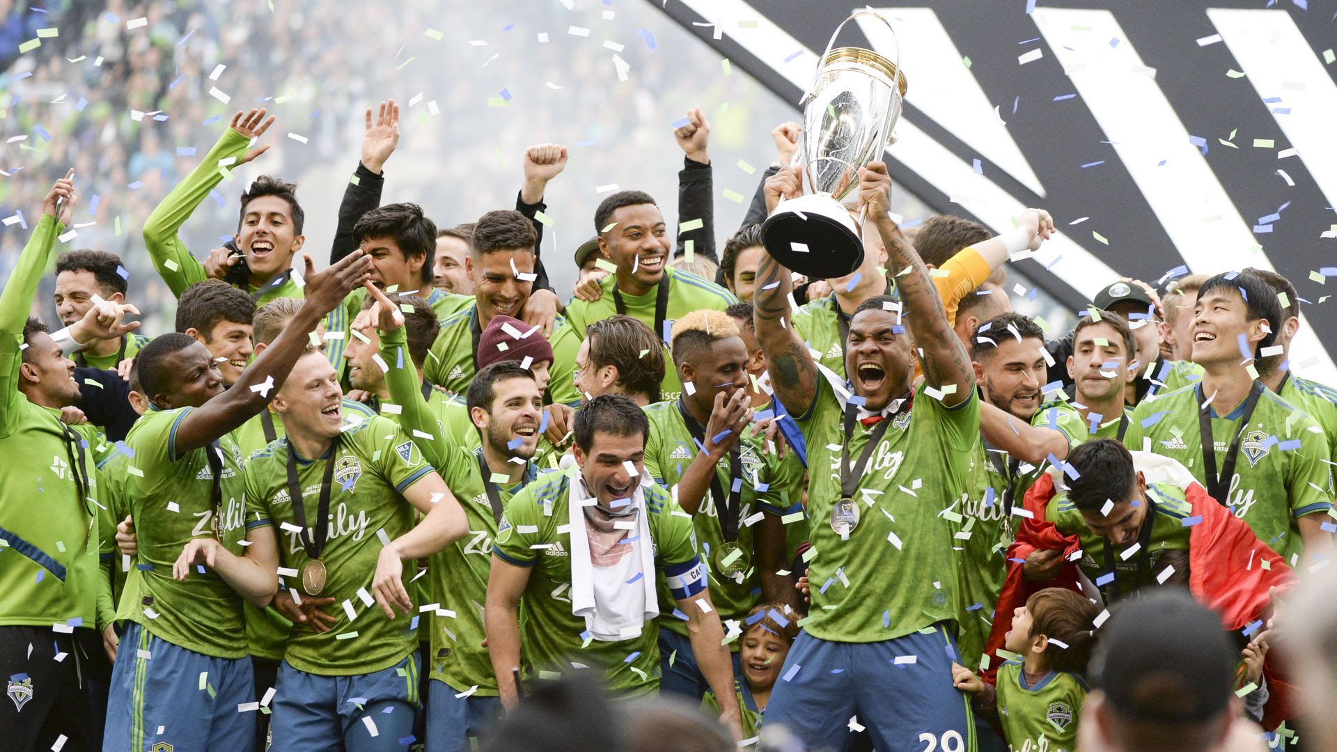 Seattle Sounders MLS team celebrates winning