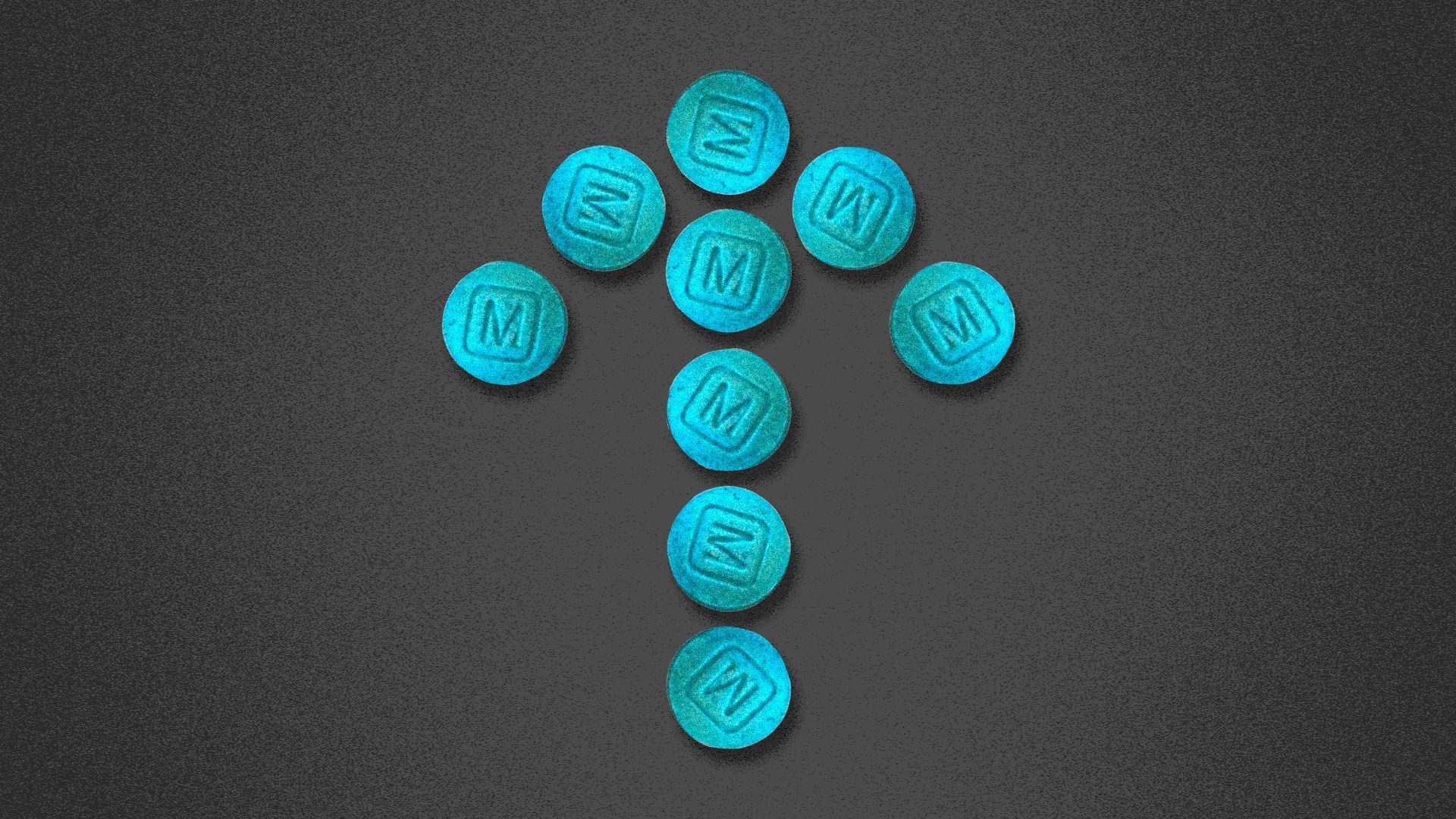 Illustration of fentanyl pills forming an up arrow.