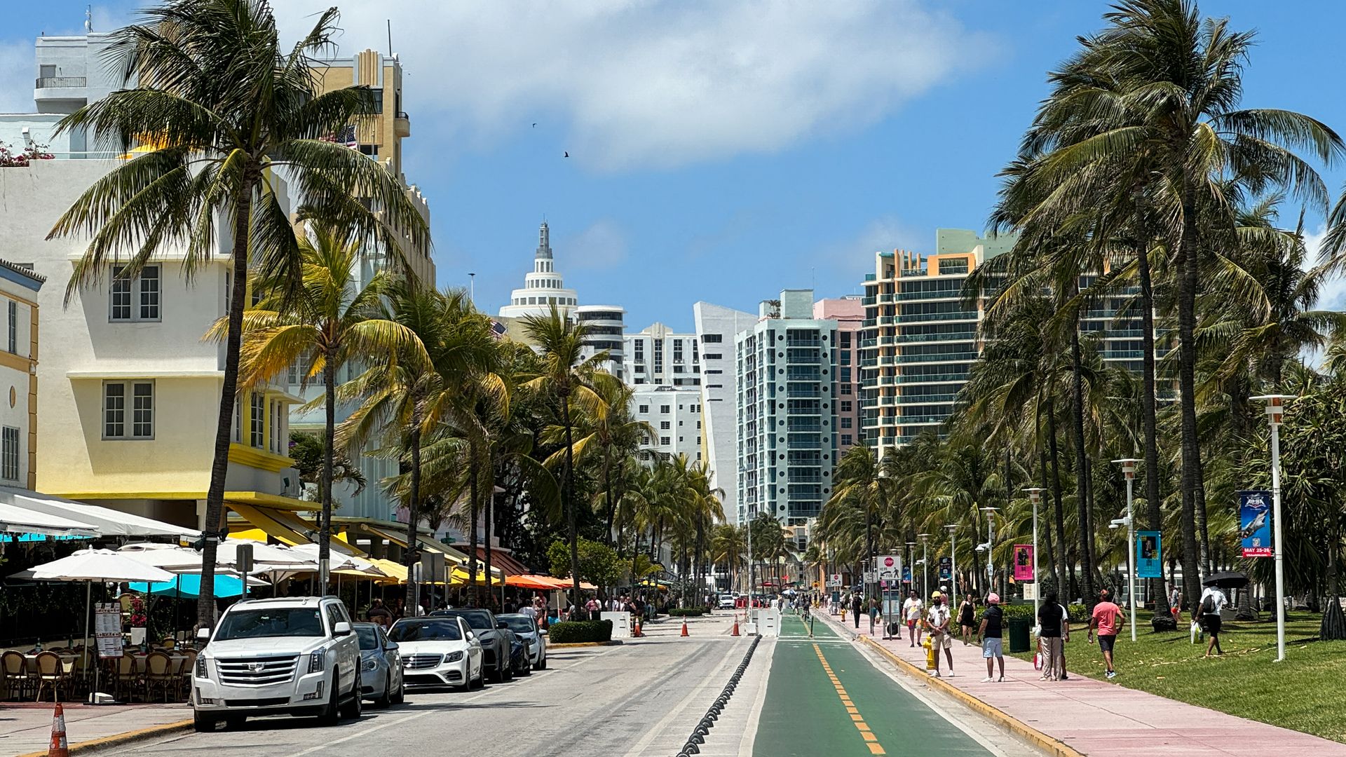 A view of Ocean Drive in Miami Beach, United States on May 6, 2024. (Photo by Jakub Porzycki/NurPhoto via Getty Images)