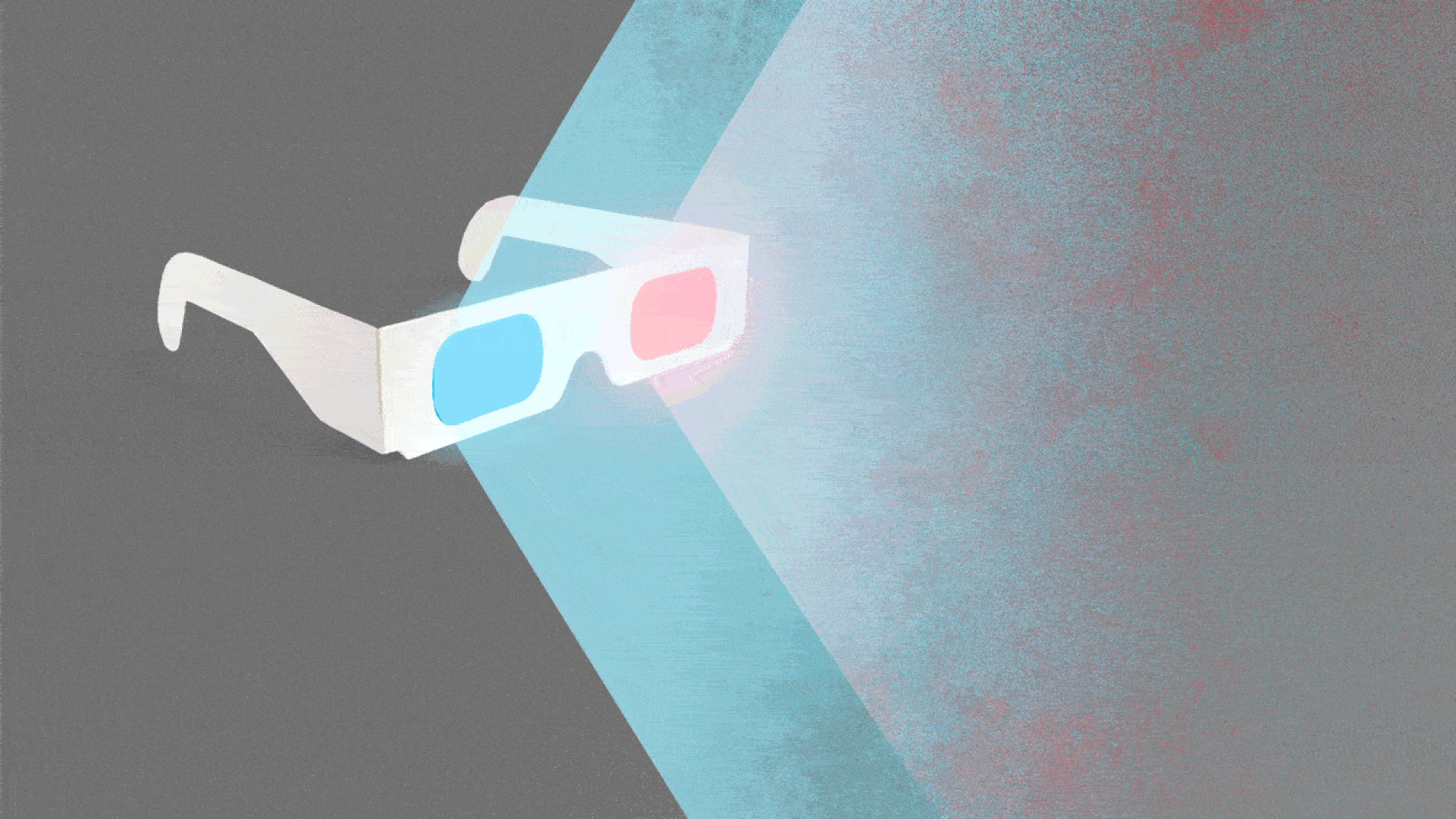 Animated illustration of 3D glasses projecting light