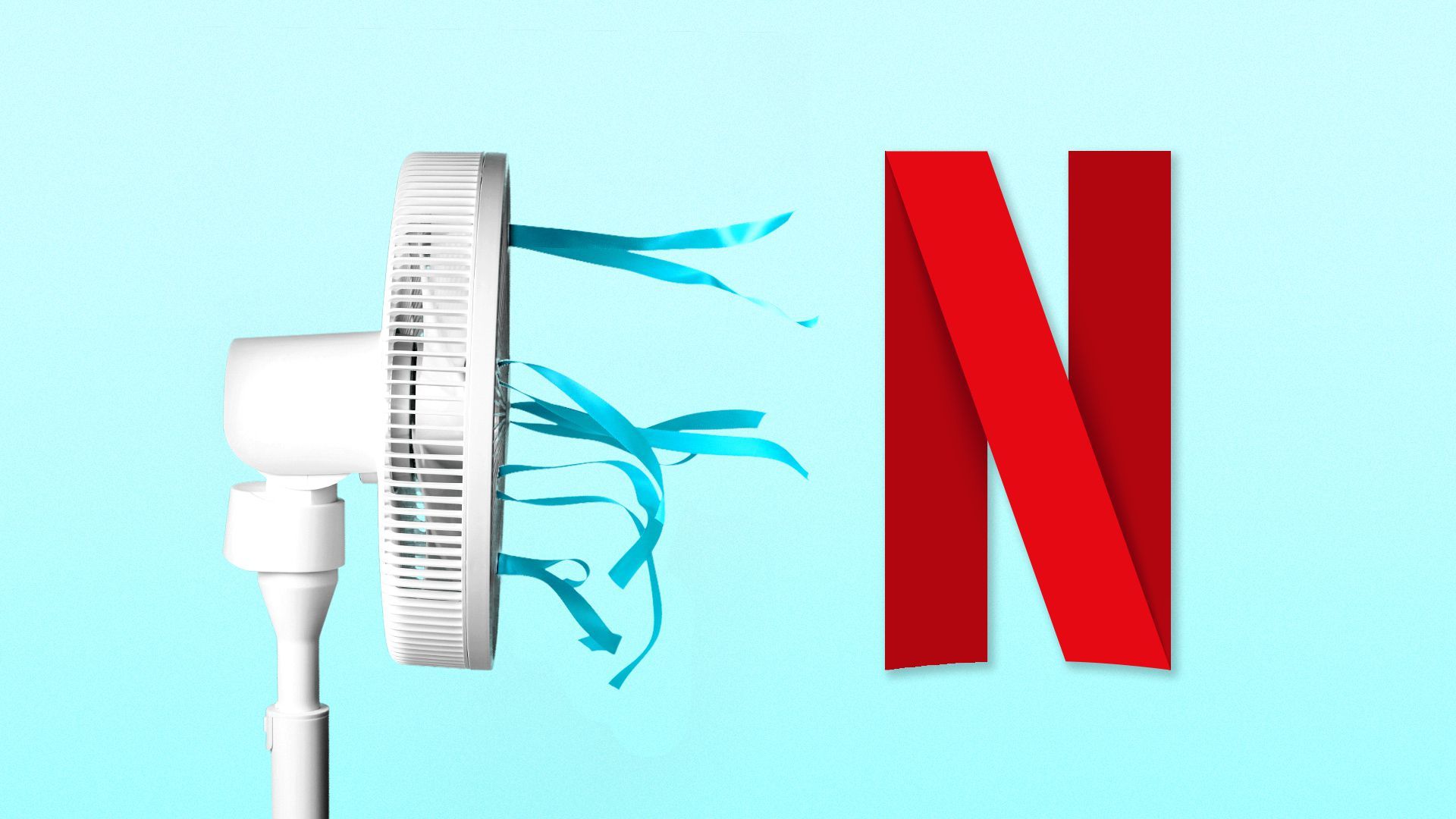 Illustration of a fan blowing cool air on the Netflix logo.