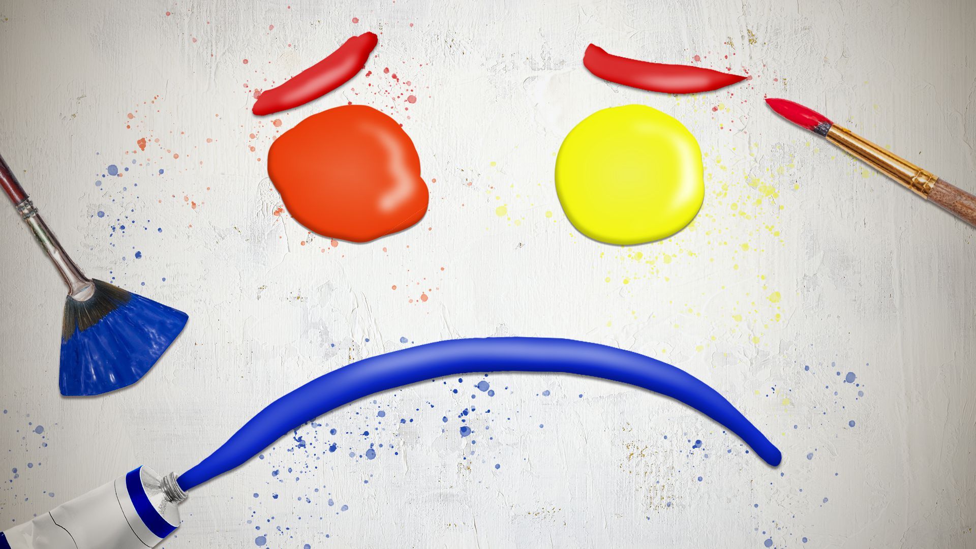 Illustration of a sad face made from paint.