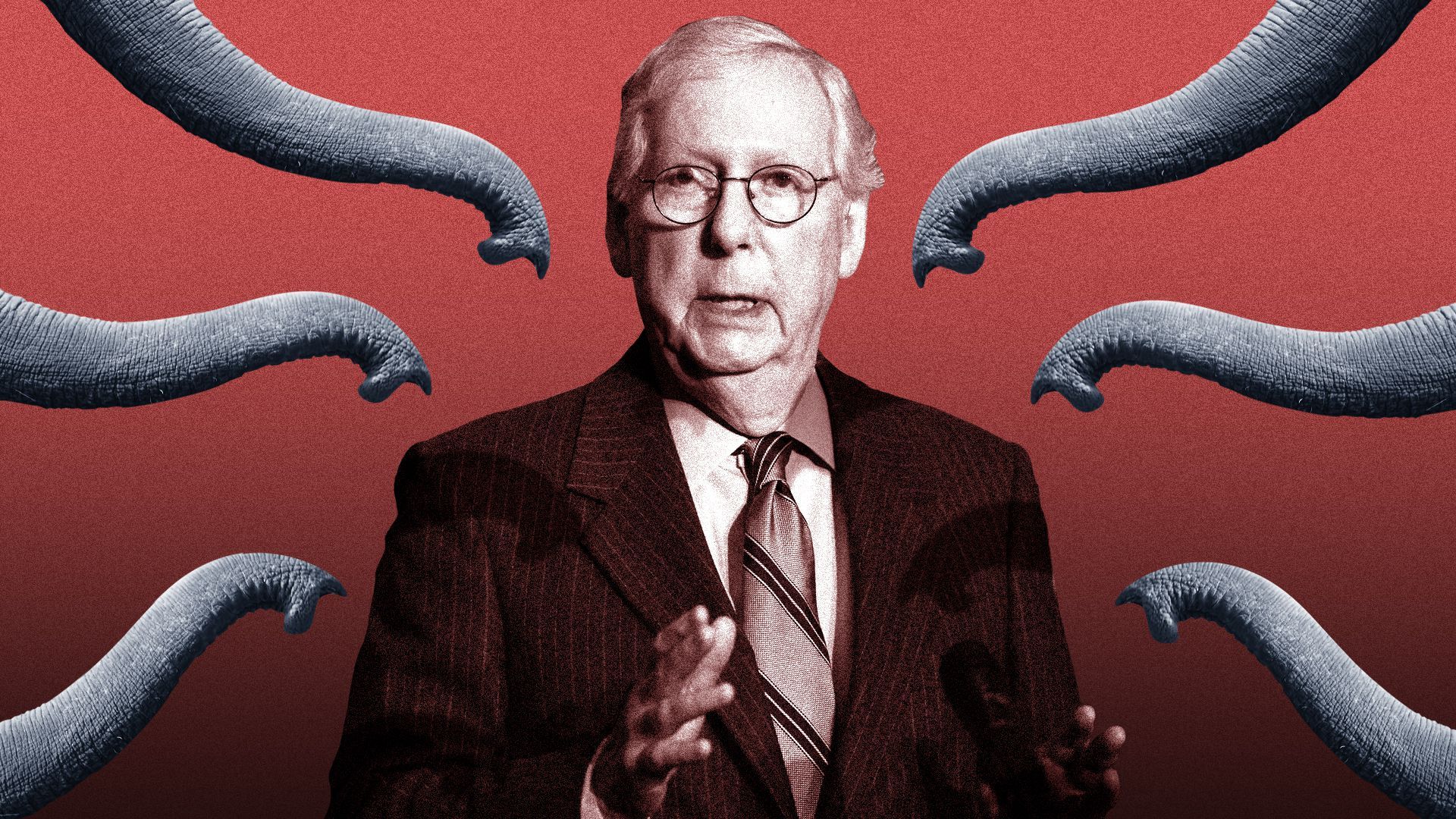 Photo Illustration of Mitch McConnell surrounded by elephant trunks.