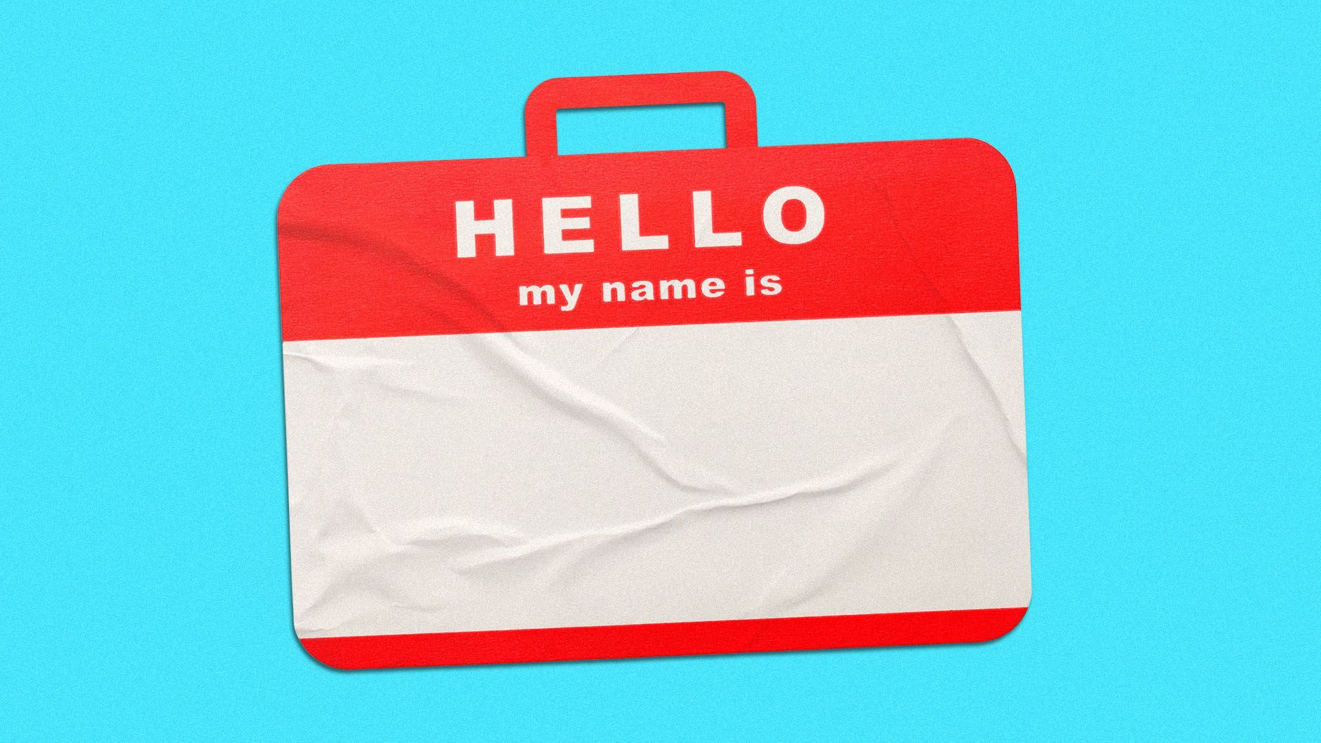 Illustration of a name tag sticker in the shape of a briefcase