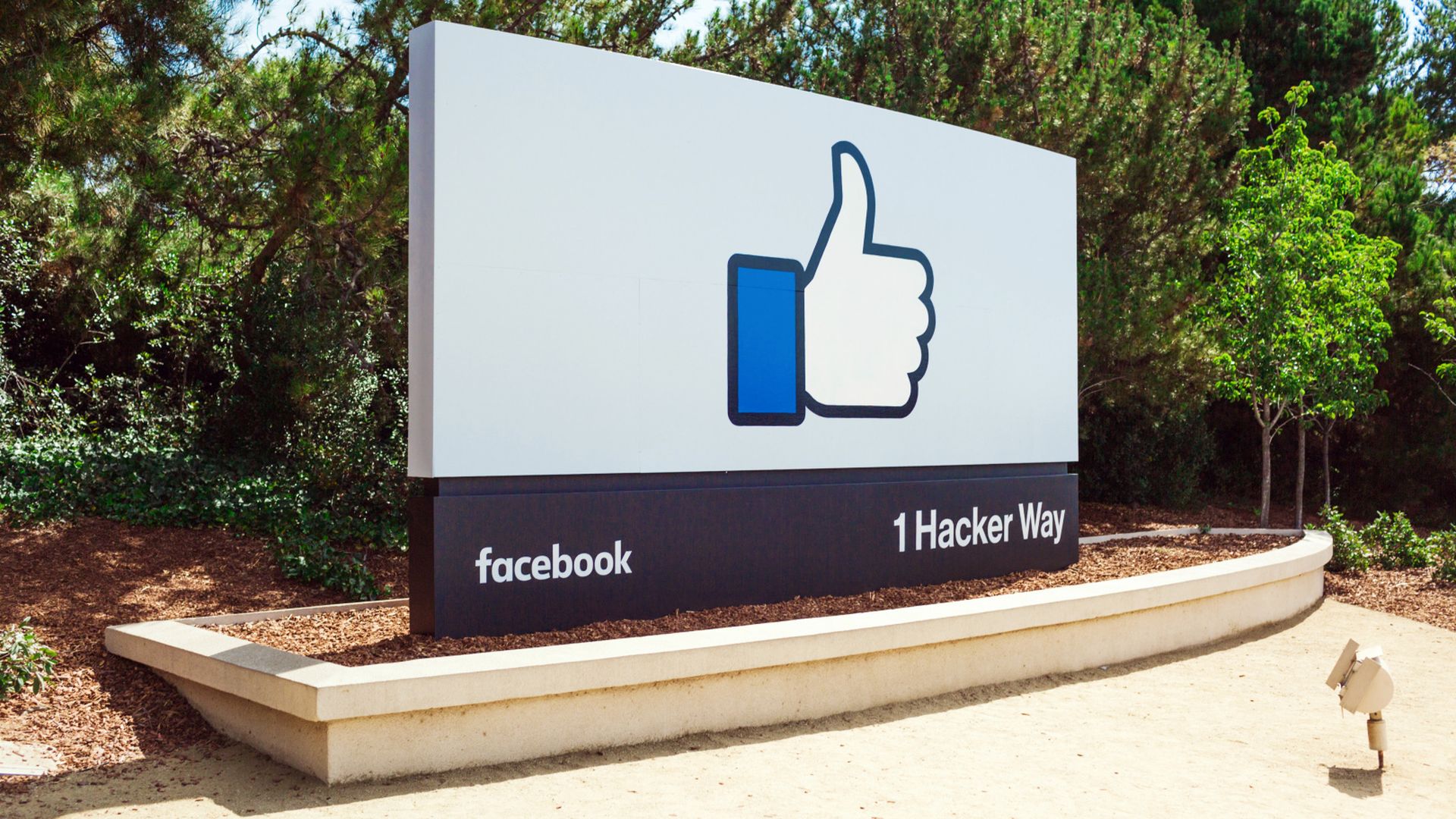 The "thumbs up" logo on a sign adorning Facebook's Menlo Park, Calif. headquarters