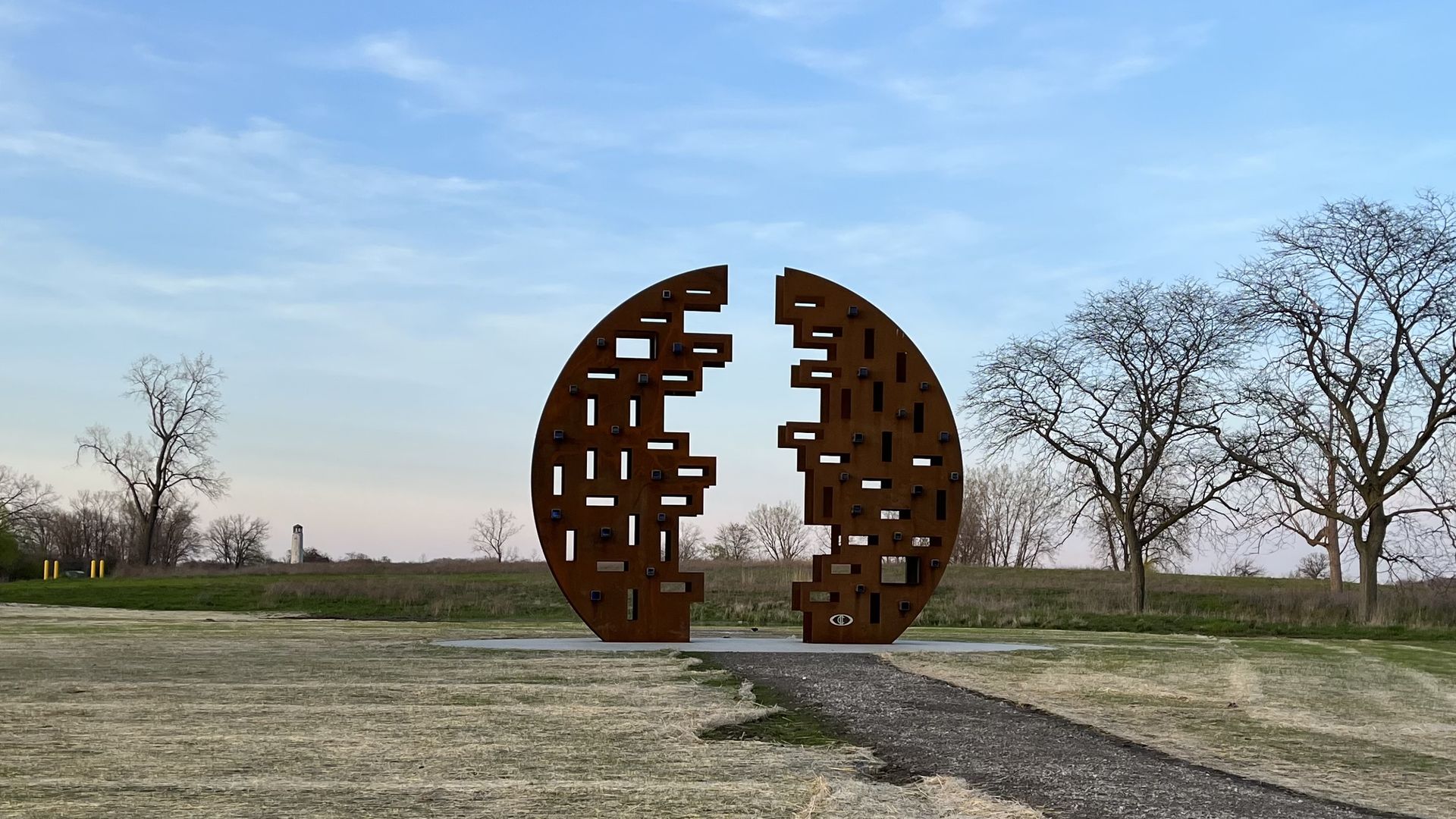Landmark sculpture on Belle Isle named "One World … Under Michigan Stars"