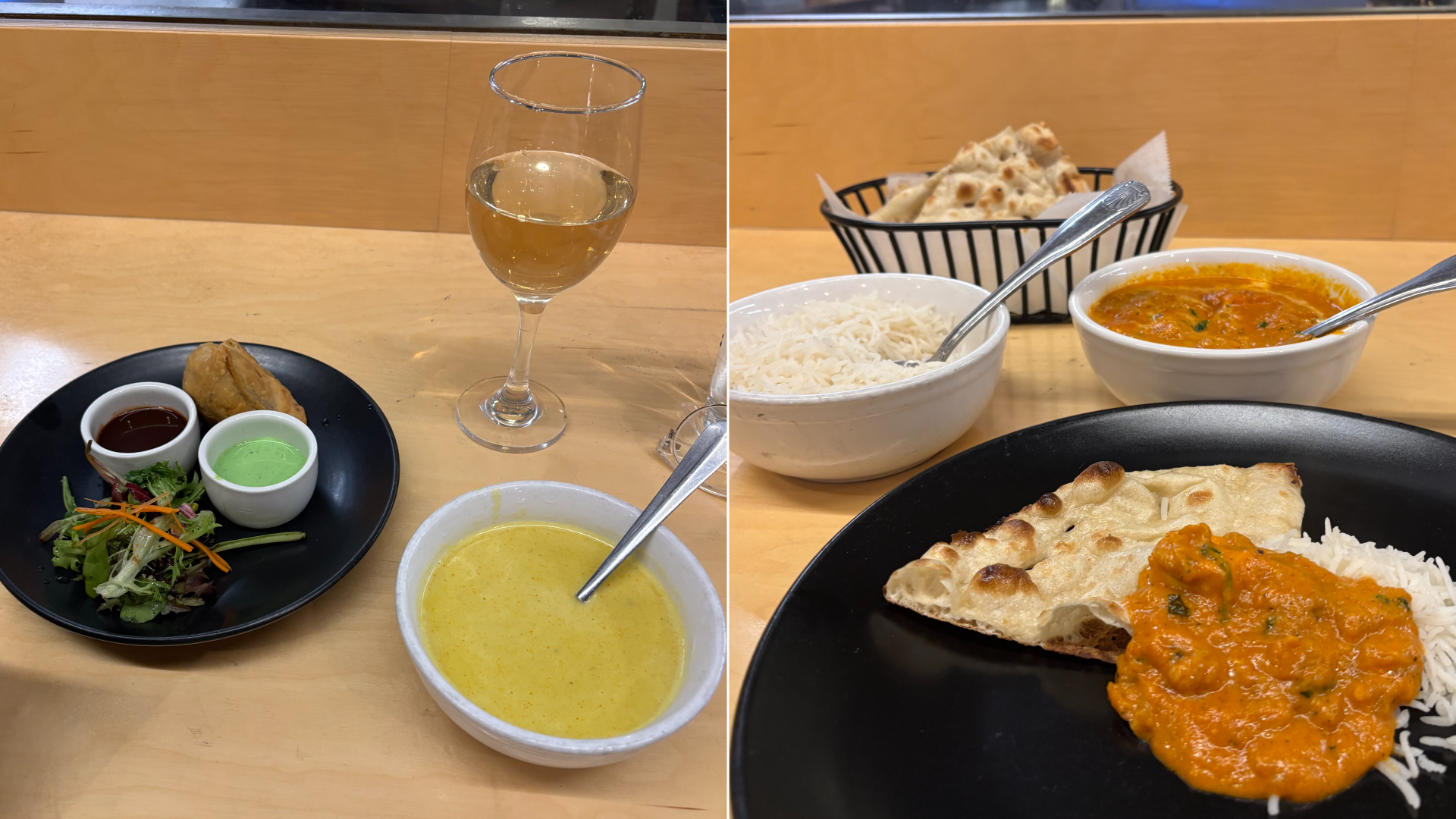 Side by side photos of Indian food