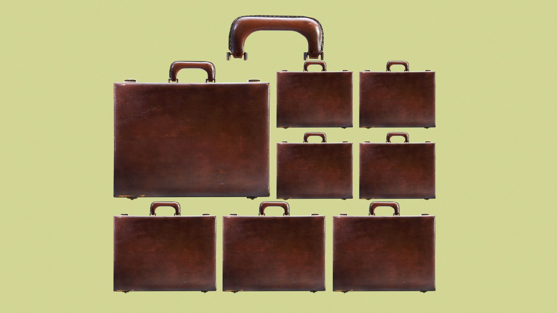 Illustration of a shape of a briefcase compiled of numerous smaller briefcases