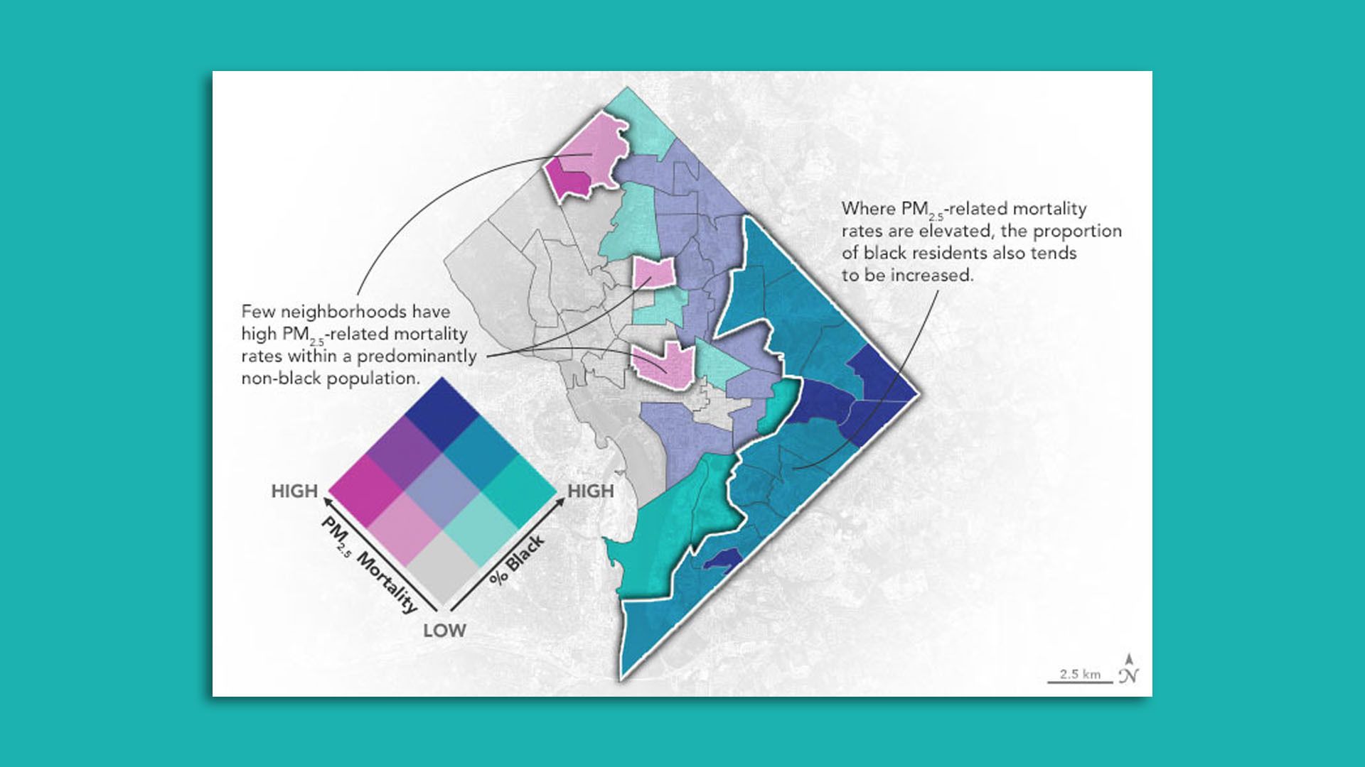 A map of the area's of D.C. with the worst air pollution.