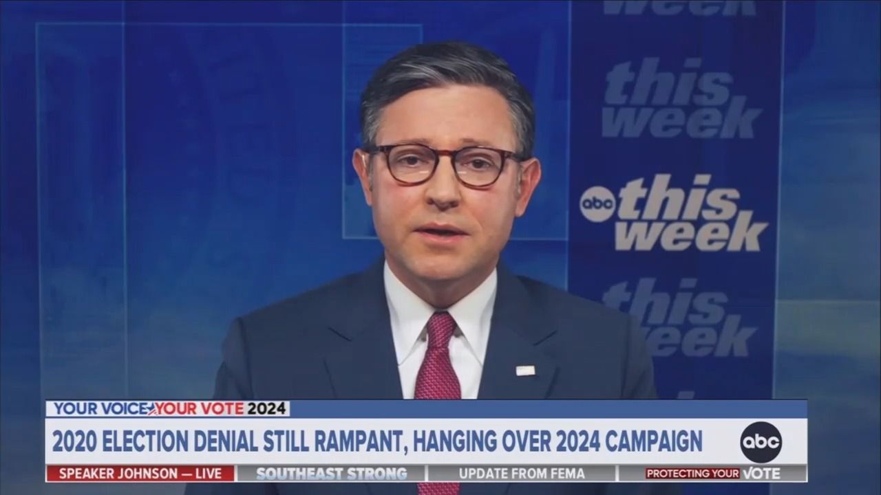 House Speaker Mike Johnson speaks during an interview on ABC's "This Week."