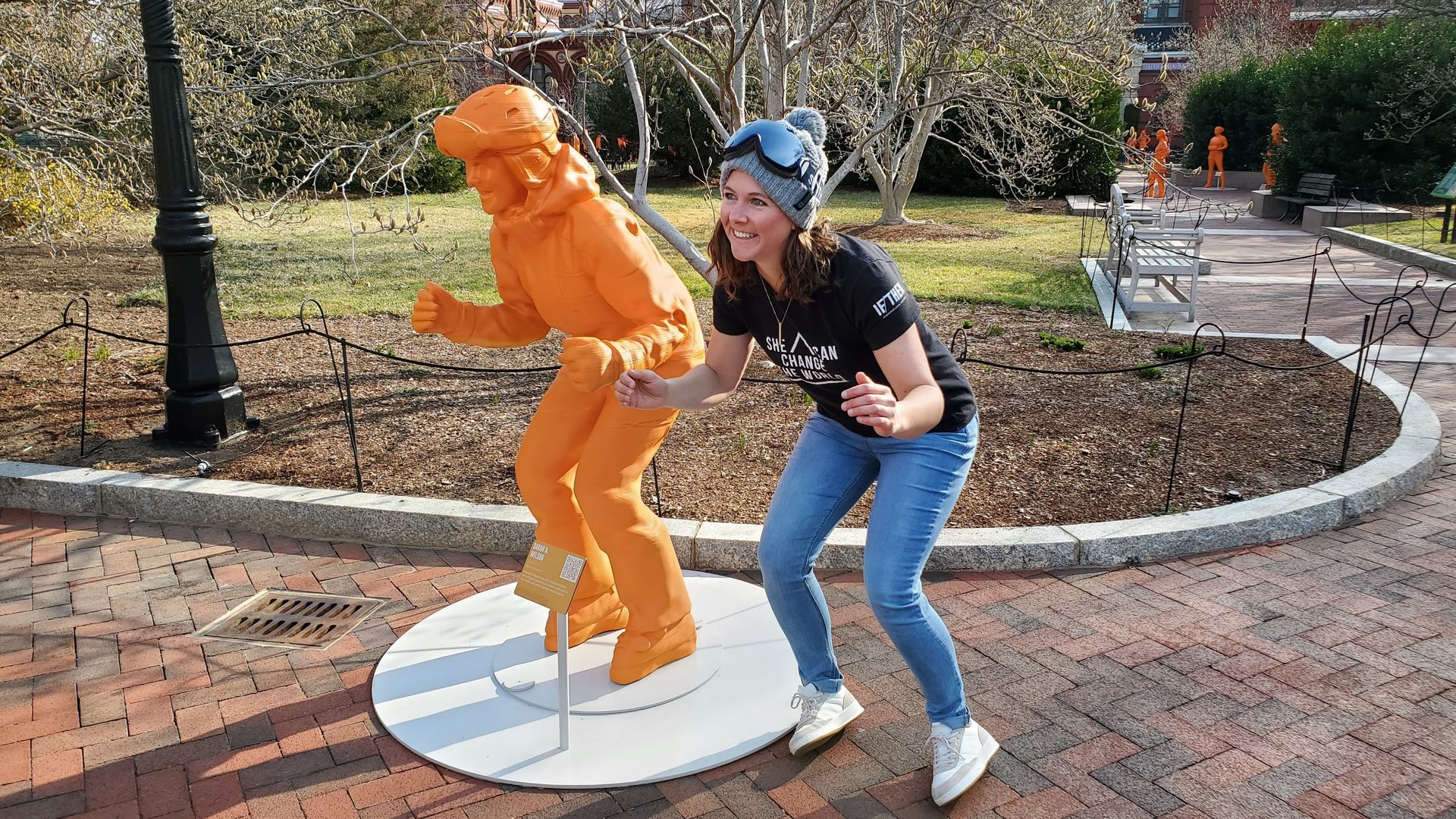 Sarah Wilson poses next to her statue outside the Smithsonian in Washington, D.C. Photo courtesy of the Colorado School of Mines