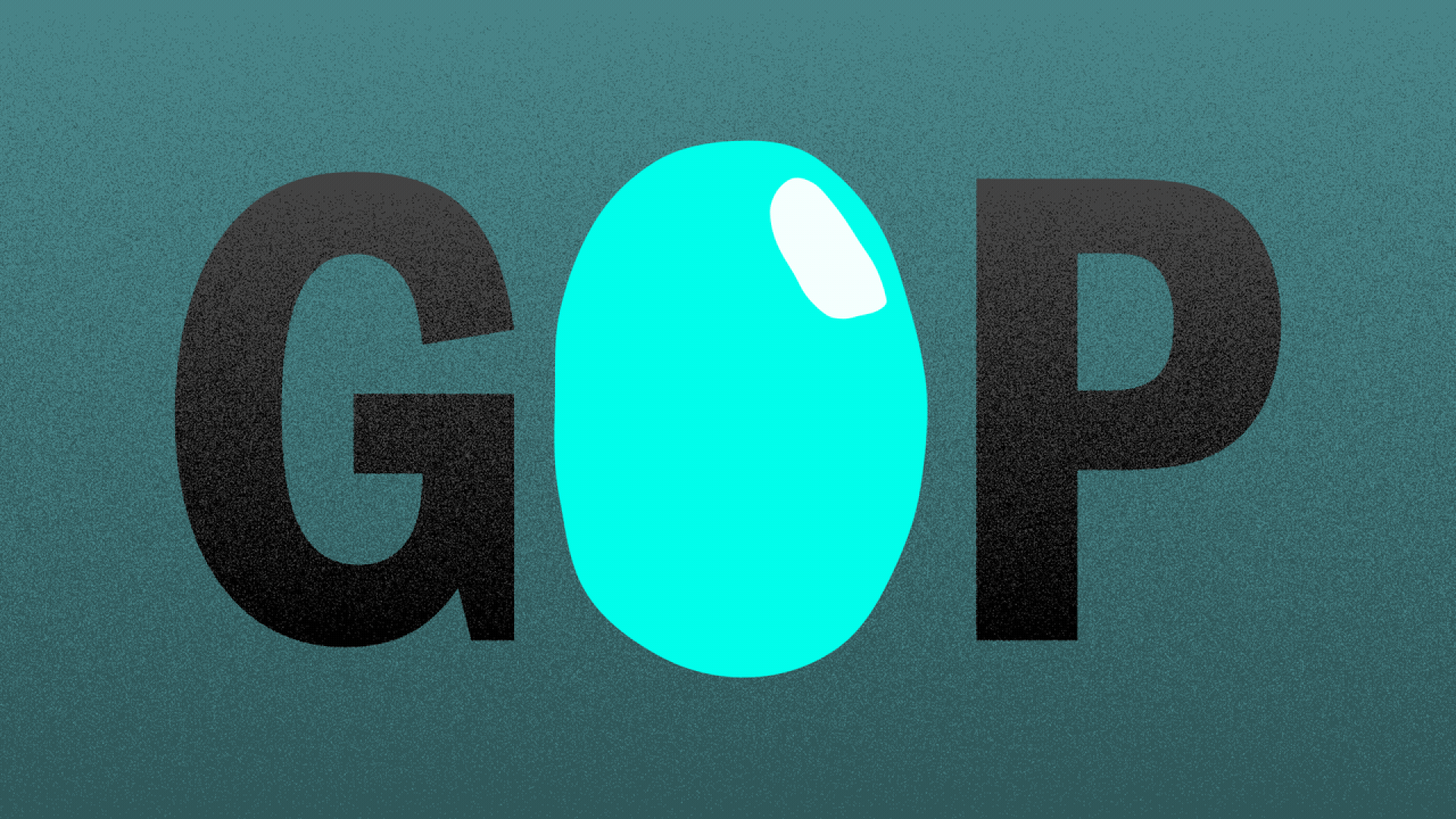 Photo illustration of the word GOP, with the O as a bubble that pops, revealing the profile of Donald Trump.