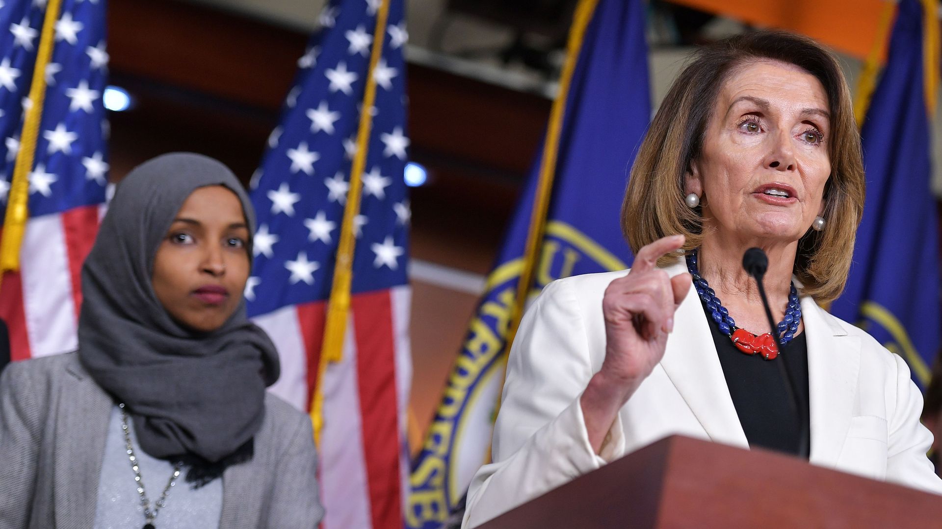 House Speaker Nancy Pelosi and Rep. Ilhan Omar (D-Minn.) 