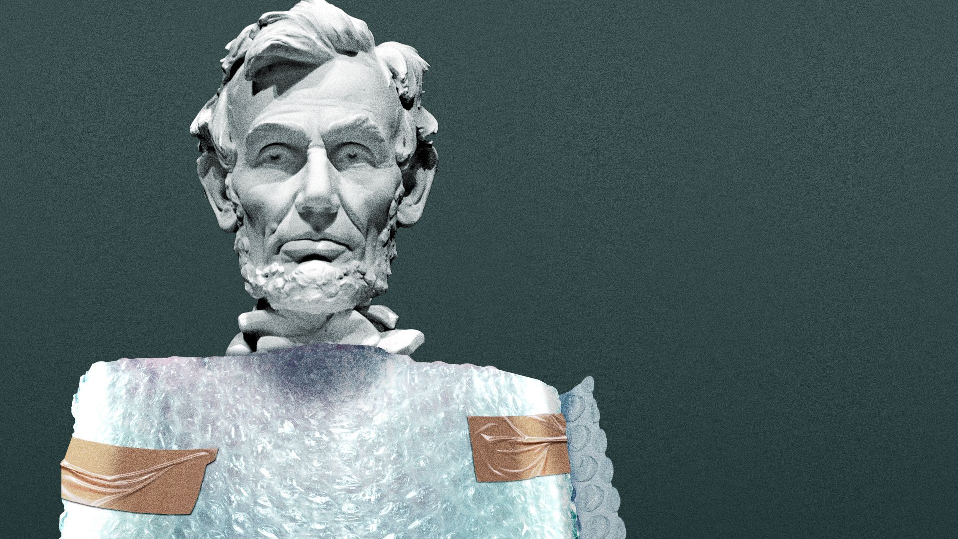 Illustration of the Lincoln Memorial wrapped up in bubble wrap.